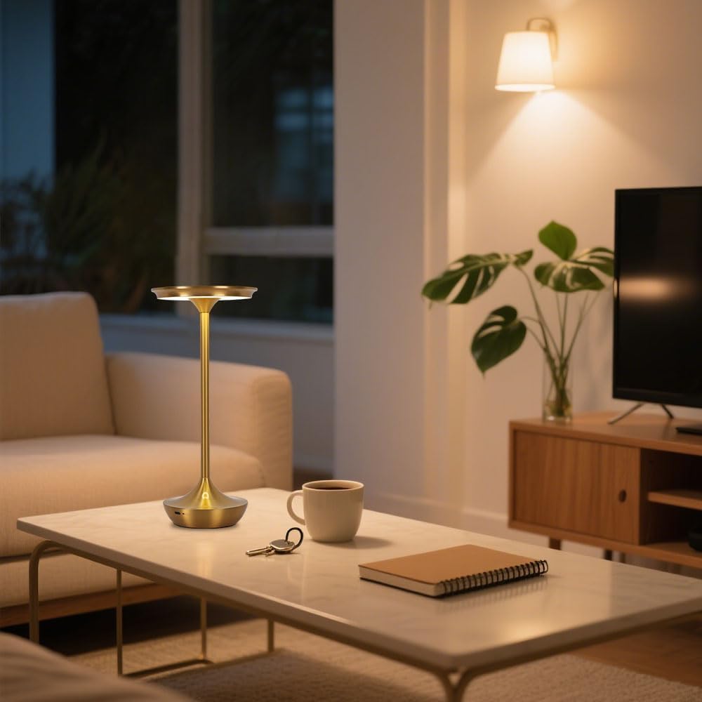 EJQ Rechargeable Cordless Table Lamp, 6000mAh Battery Operated LED Table Lights Outdoor Portable Touch Dimmable Table Lamp for Bedroom Patio Cofee Restaurant Dining Home Set of 2-Gold