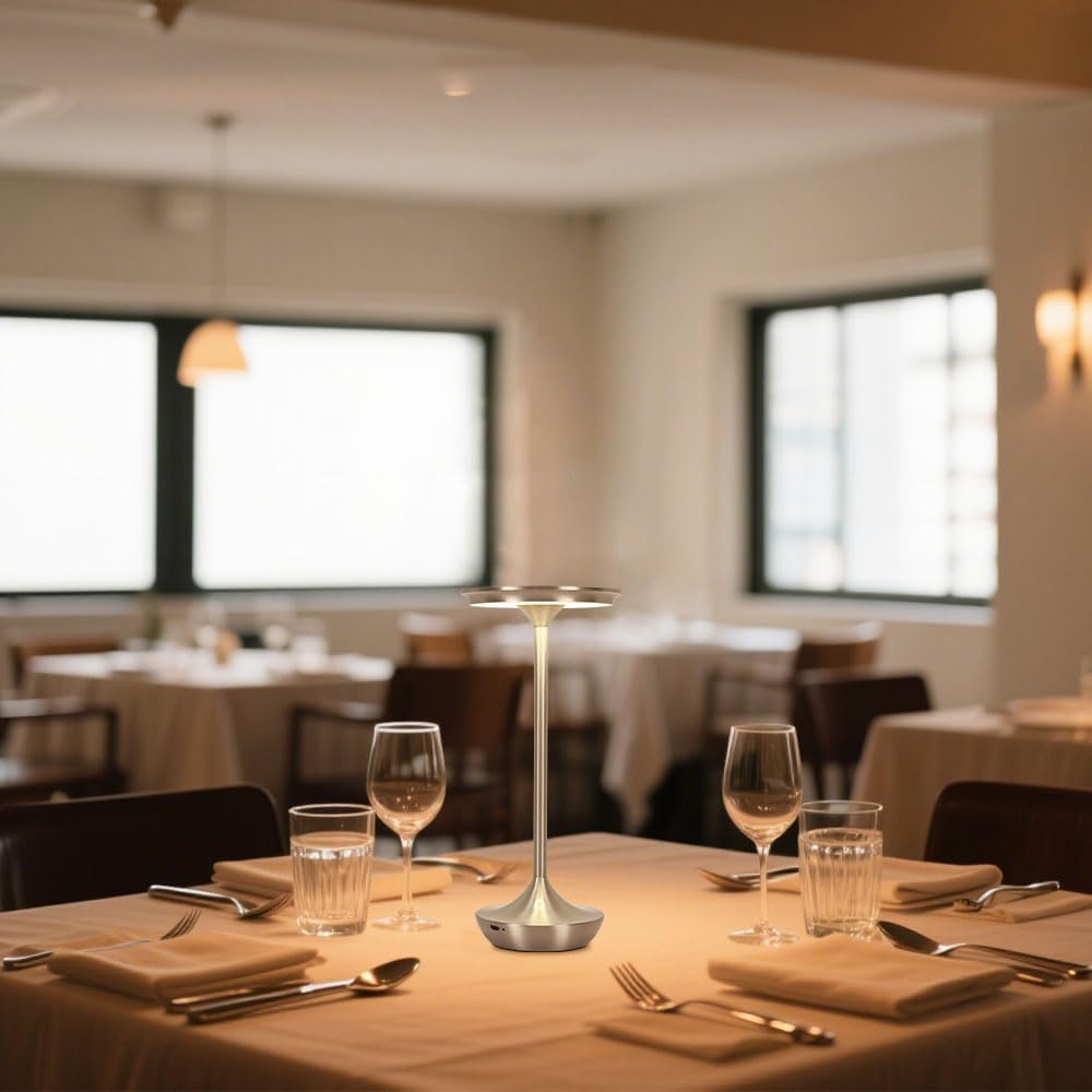 EJQ Rechargeable Cordless Table Lamp, 6000mAh Battery Operated LED Table Lights,Touch Control - 3 Color Dimmable for Bedroom, Patio, Cofee, Outdoor,Dining Home,Restaurant&Living Room-Silver