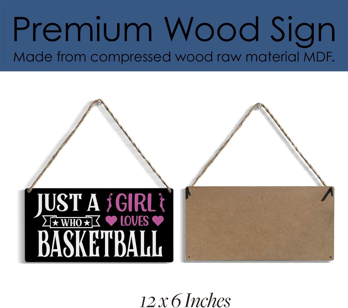 Funny Just a Girl Who Loves Basketball Wood Sign Rustic Basketball Lovers Wooden Hanging Plaque for Home Girl Bedroom Wall Art Decoration 6 x 12 Inches Present