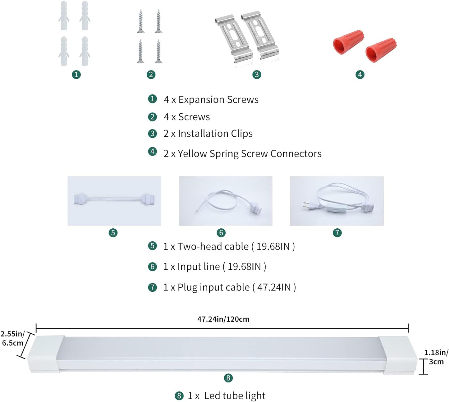 KUKUMAO Utility LED Shop Lights Fixture with Plug 4FT 5000K 36W 3600LM Linkable Waterproof Closet Light Under Cabinet Light Ceiling Tube Light for Garage Kitchen Bathroom Workbench and Office