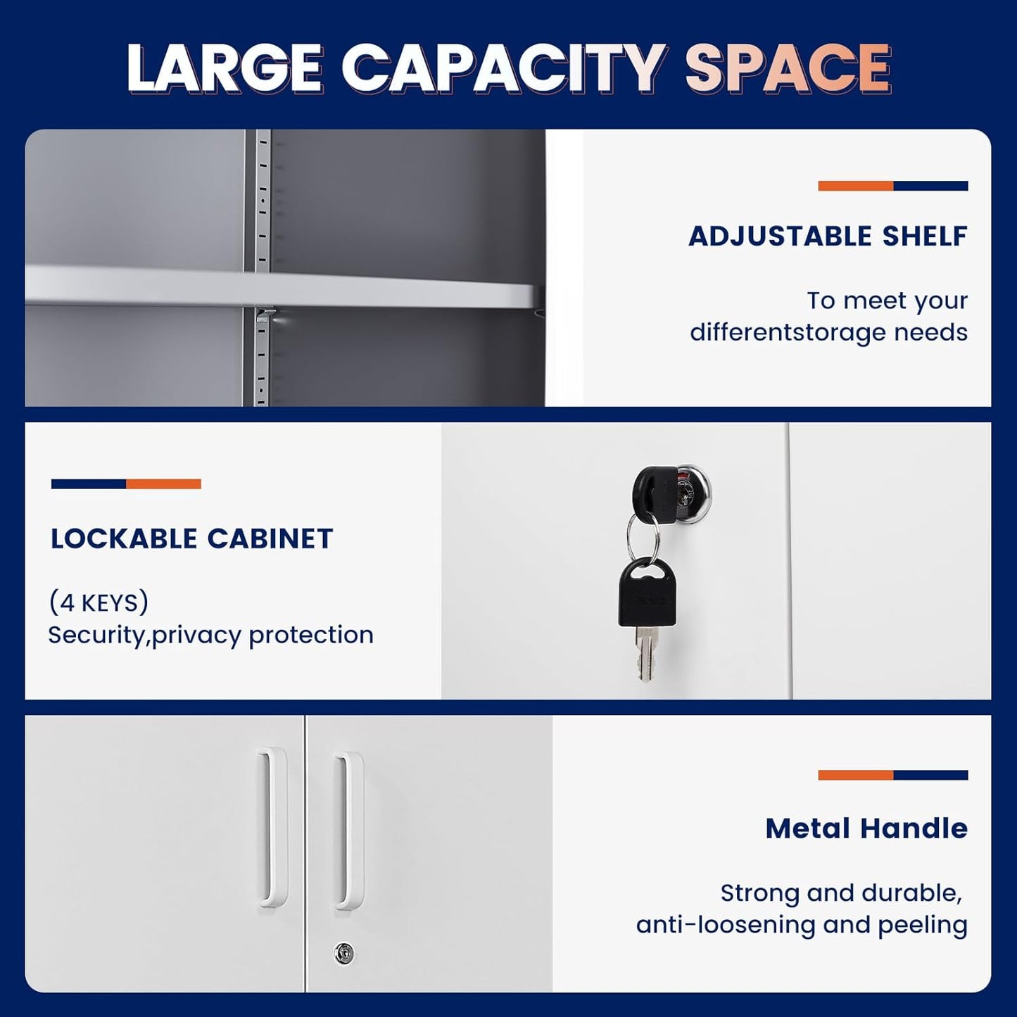 Yizosh Metal Storage Locking Cabinet with 4 Doors and 2 Adjustable Shelves,71" Lockable Garage Tall Steel Cabinet,for Home Office,Living Room,Pantry,Gym,Commercial Storage (Gray White)