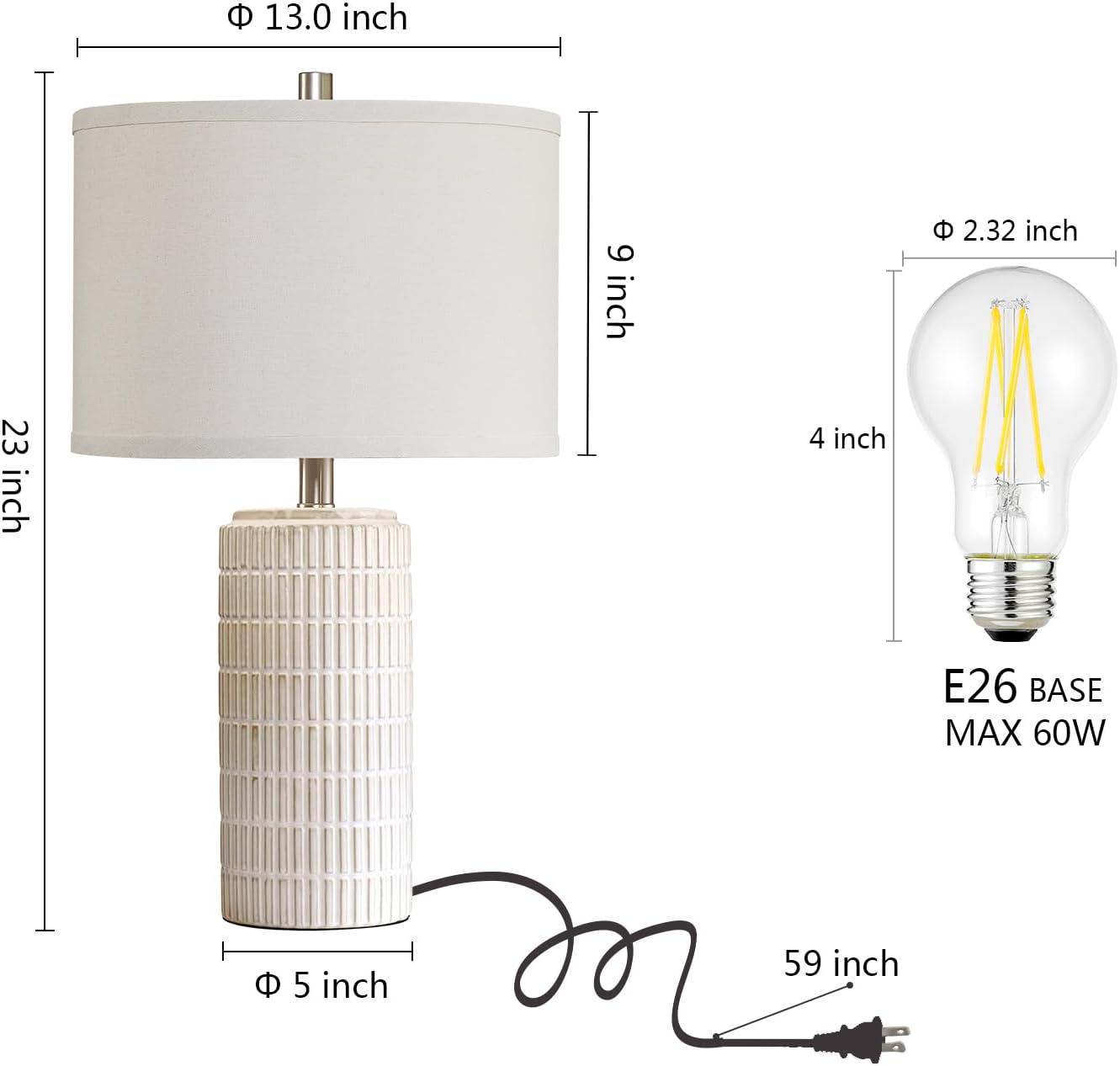 23'' Set of 2 Modern Ceramic Table Lamps for Living Room Bedroom, Nightstand Farmhouse Beige White Desk Lamp for Bedside End Table Entryway, 2 LED Bulbs Included