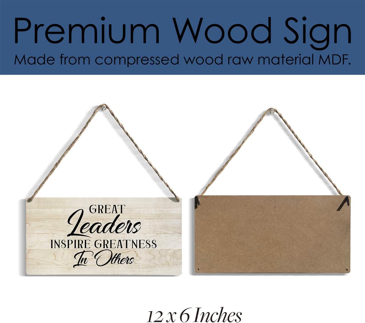 Inspirational Gifts Great Leaders Inspire Greatness In Others Wooden Hanging Sign Thank You Gifts for Boss Supervisor,Retirement Leaving Gifts Appreciation Idea for Women Men 6x12 Inches