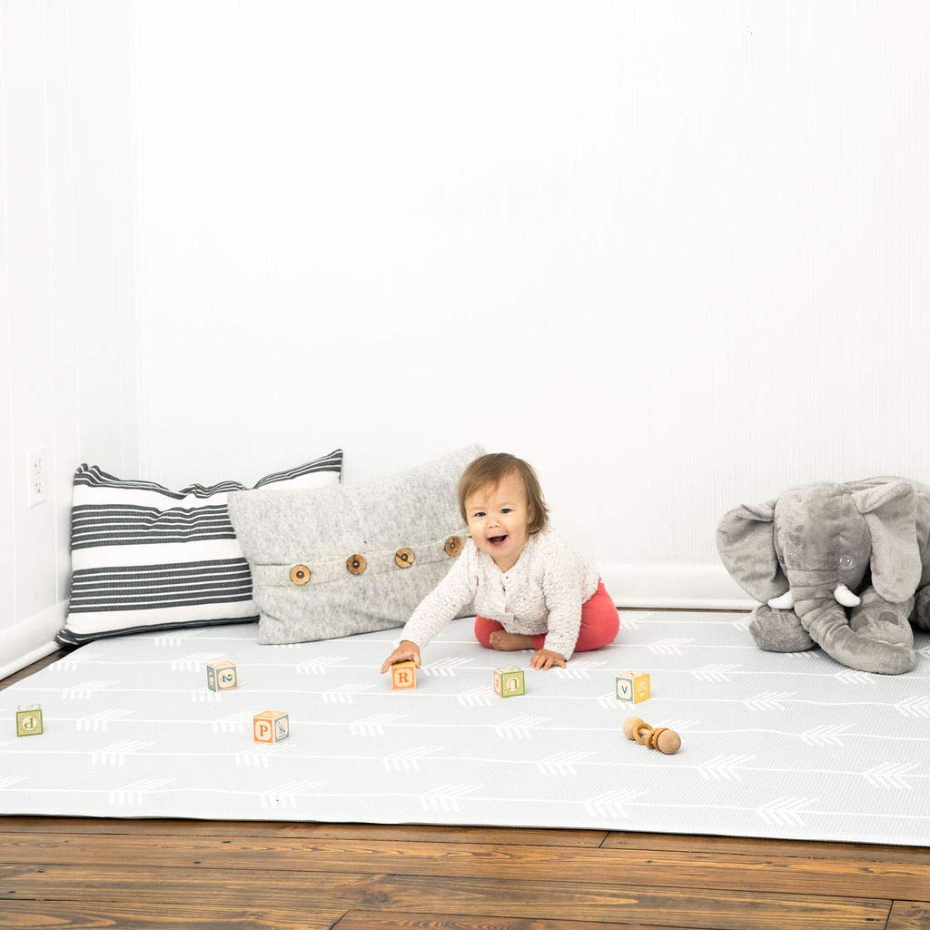 Baby Care Play Mat (Medium, Nordic Trails - Morning Fog Arrows) 73’’ x 49’’ Original One-Piece Reversible Rollable Waterproof Play Mat for Infants, Babies, Toddler, and Kids