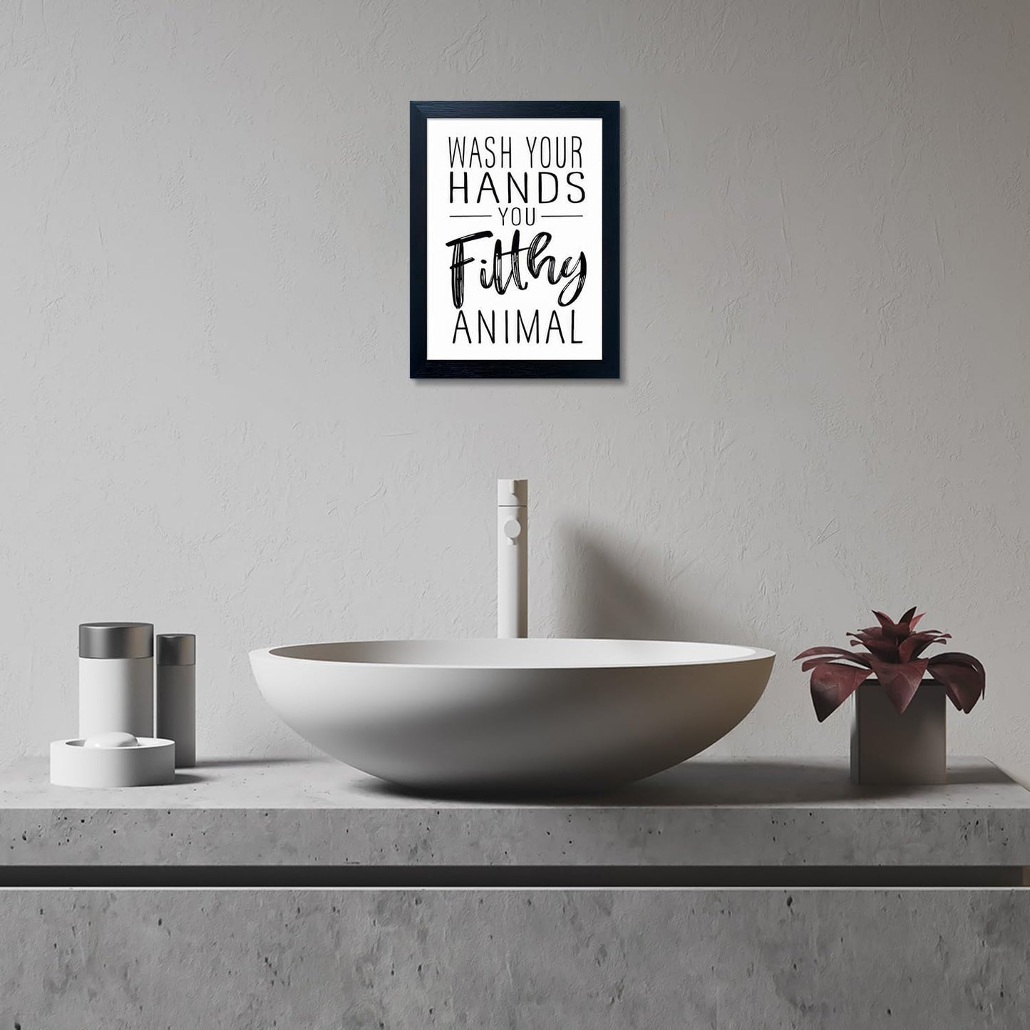 Bathroom Quotes Wall Decor, Black and White Bathroom Wall Art, Toilet Decor Signs Small Black Framed Canvas Art for Kid's Washroom