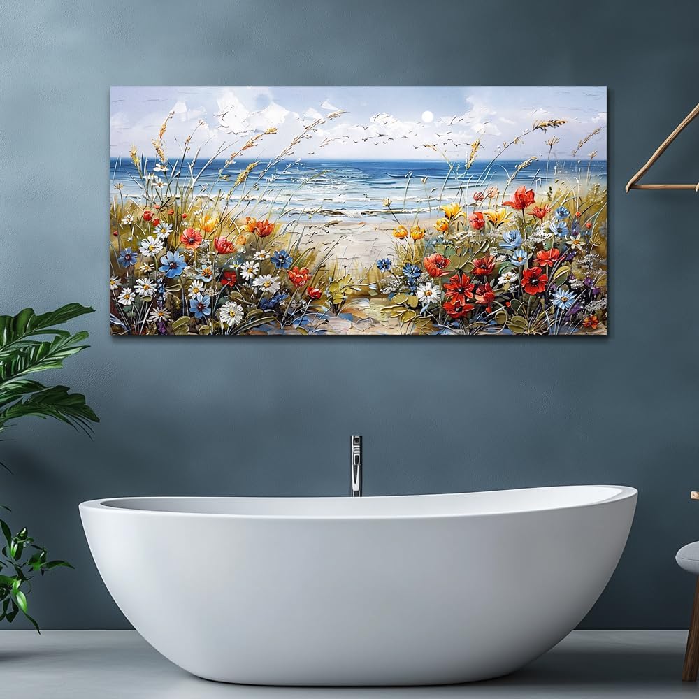 MHARTK66 Wall Decor For Living Room Large Canvas Wall Art Flowers Farmhouse Bedroom Wall Painting Office Blue Watercolor Print Nature Ocean Poster Modern Home Decorations Frames Artwork Easy Hanging