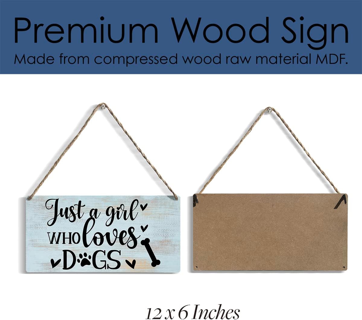 Funny Just a Girl Who Loves Dogs Wood Sign Rustic Dogs Lovers Wooden Hanging Plaque for Home Living Room Girl Bedroom Wall Art Decoration 6 x 12 Inches Present