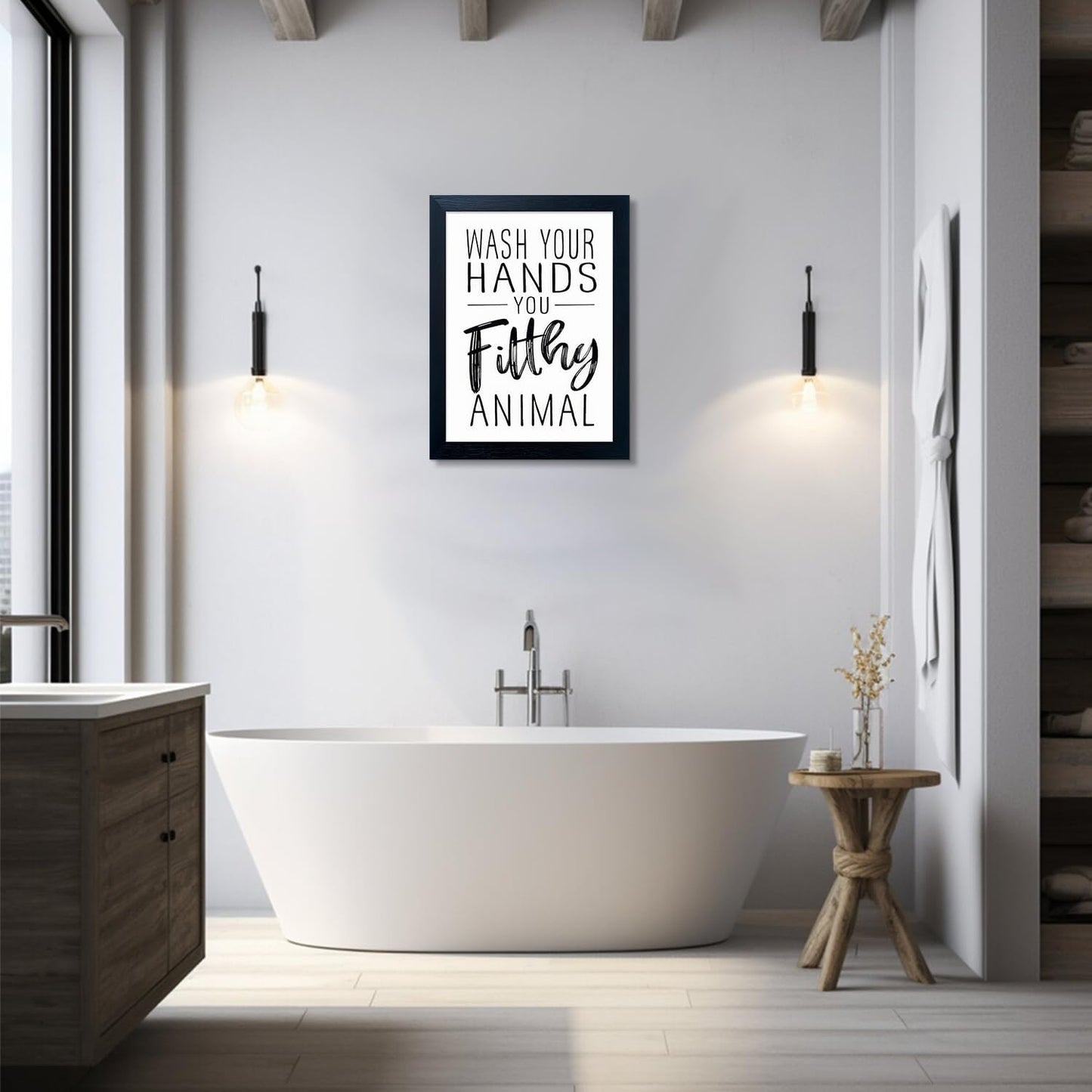 Bathroom Decor Wall Art Black and White Bathroom Decor Signs Print Framed Guest Toilet Art Kid's Washroom Artwork