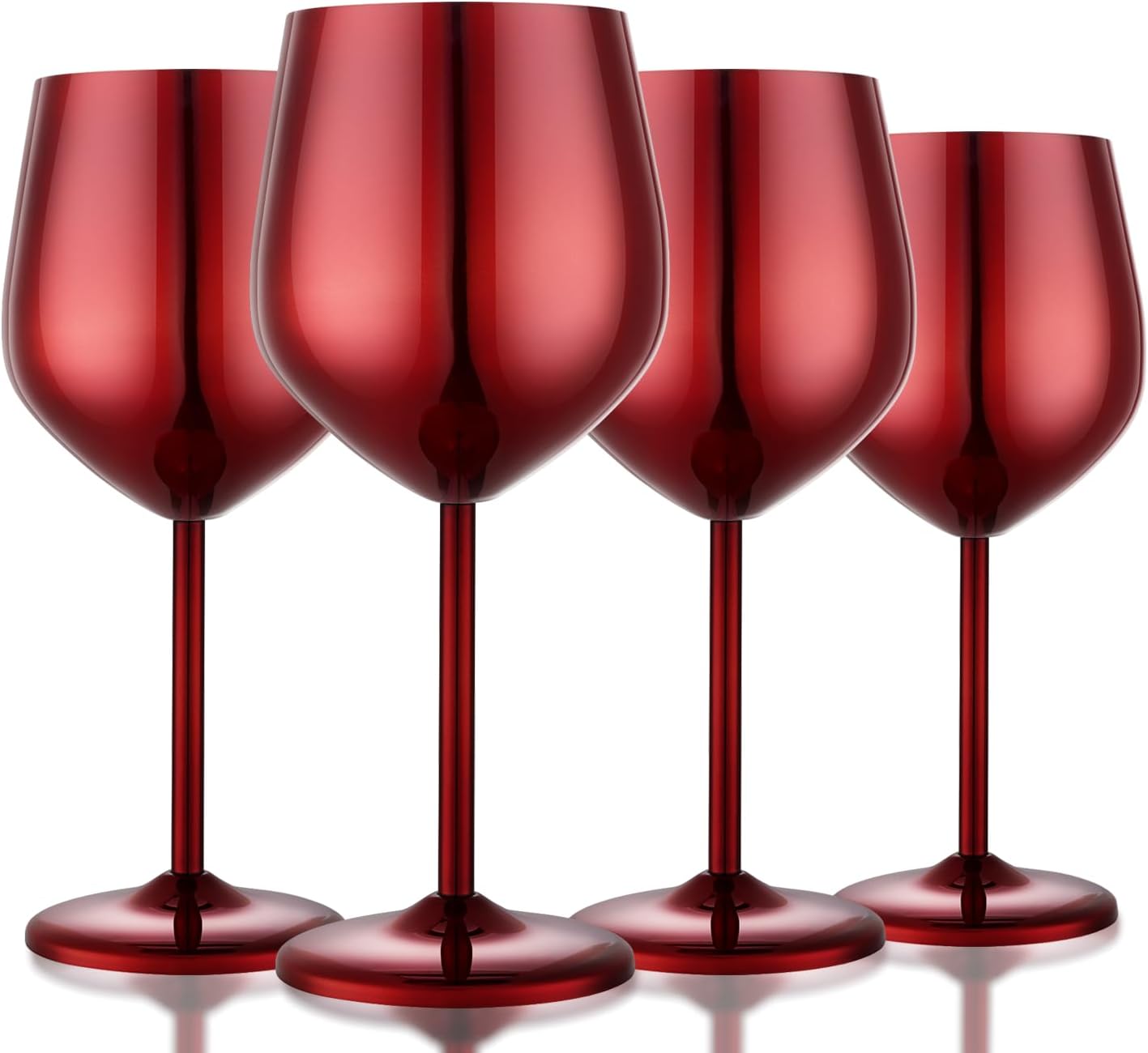 Stainless Steel Wine Glasses Set of 4 Unbreakable Wine Glass 18 oz Unique Metal Wine Goblets for Outdoor, Travel, Camping, Pool, Ideal Gift for Wine Lovers (Mirror-Red)