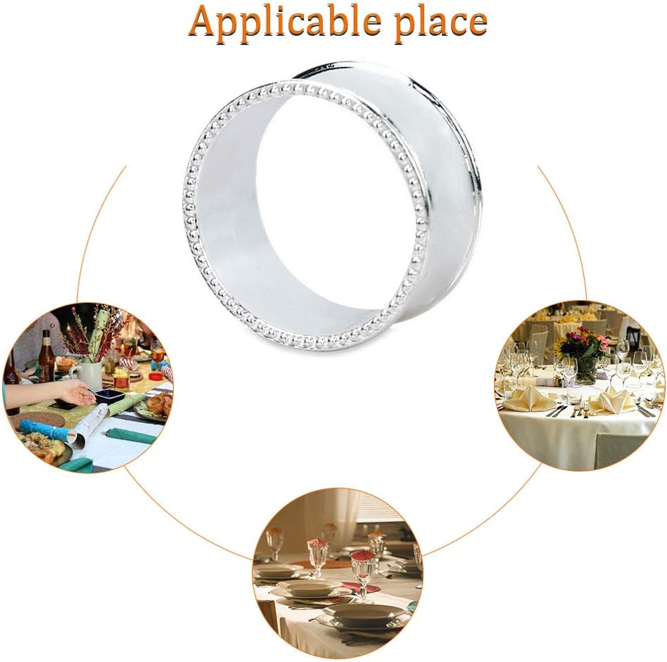 20 Pcs Stainless Steel Bead Side Napkin Rings Delicate Serviette Buckles (Silver)