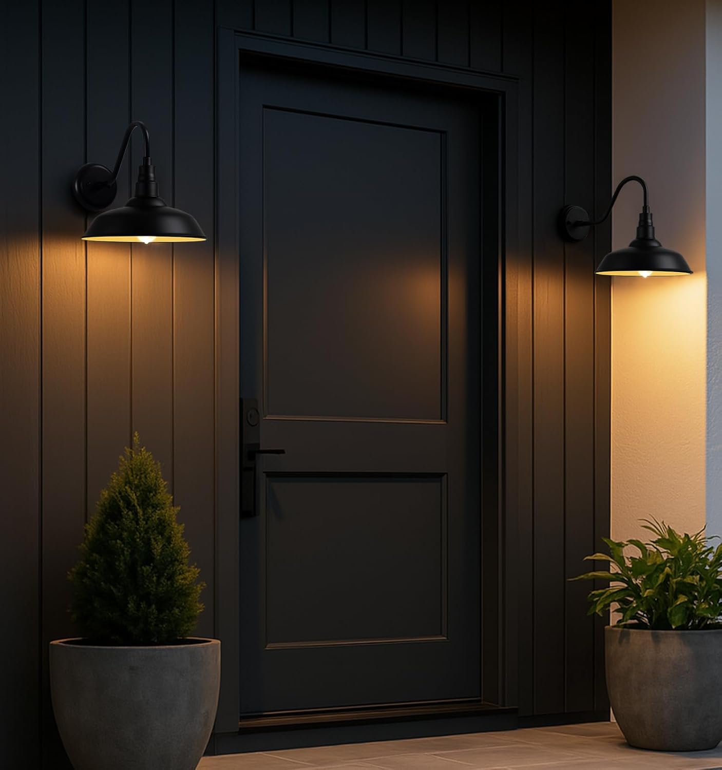 10" Outdoor Barn Gooseneck Light, Classic Farmhouse Style Black Outdoor Light Fixture, Industrial Wall-Mounted Barn Light for Garage, Porch, and Patio, 2-Pack