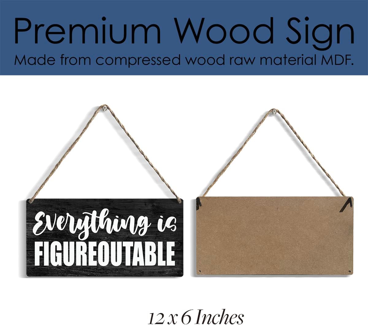 YCYD Inspirational Everything is Figureoutable Wood Sign Rustic Motivational Wooden Hanging Plaque for Home Office Wall Art Decoration 6 x 12 Inches Present