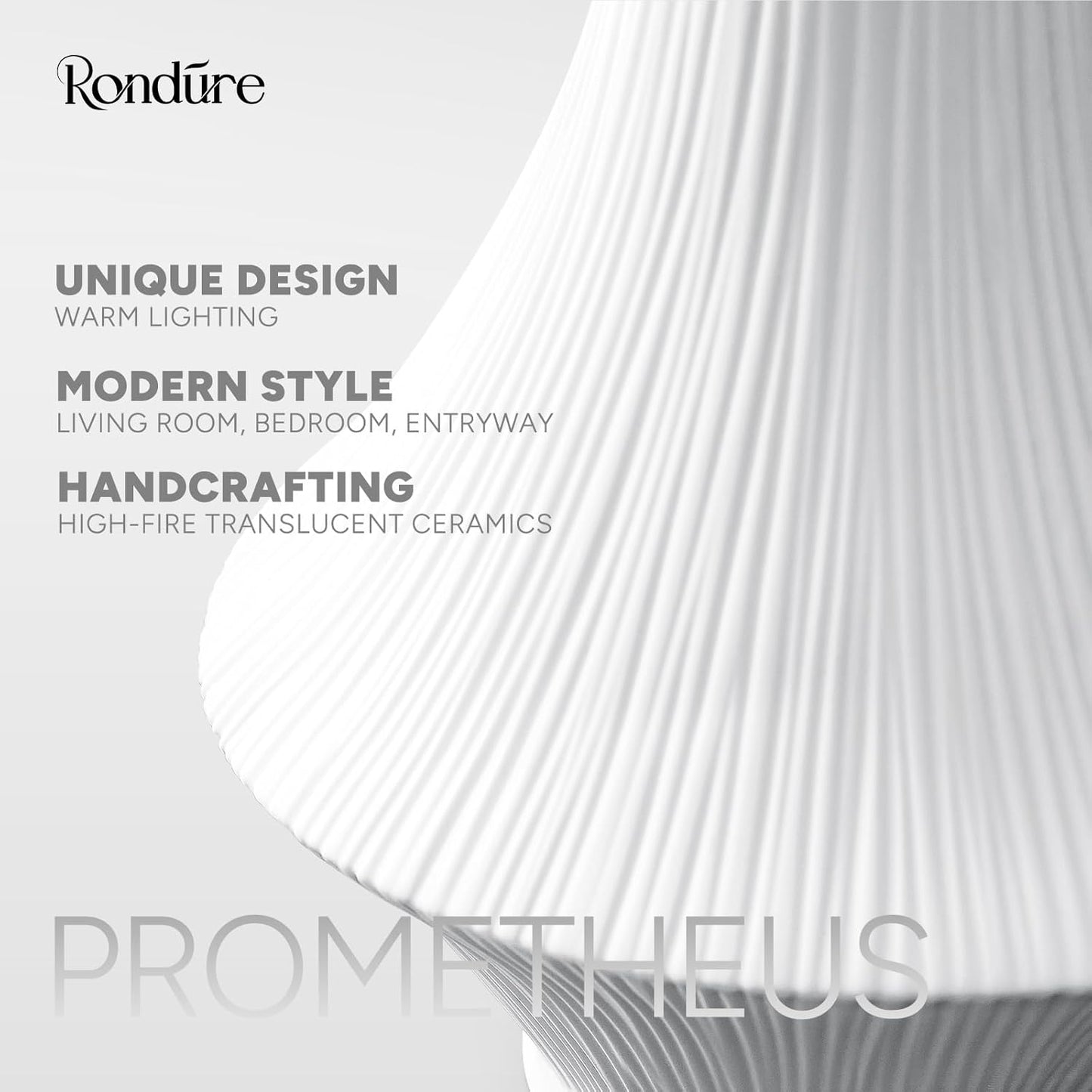 RONDURE 12.3" Modern Ceramic Table Lamp, Modern Bedside Lamps for Bedroom, Living Room and Nightstand, White Translucent Ceramic Shade, Warm Ambient Lighting, Home Decor