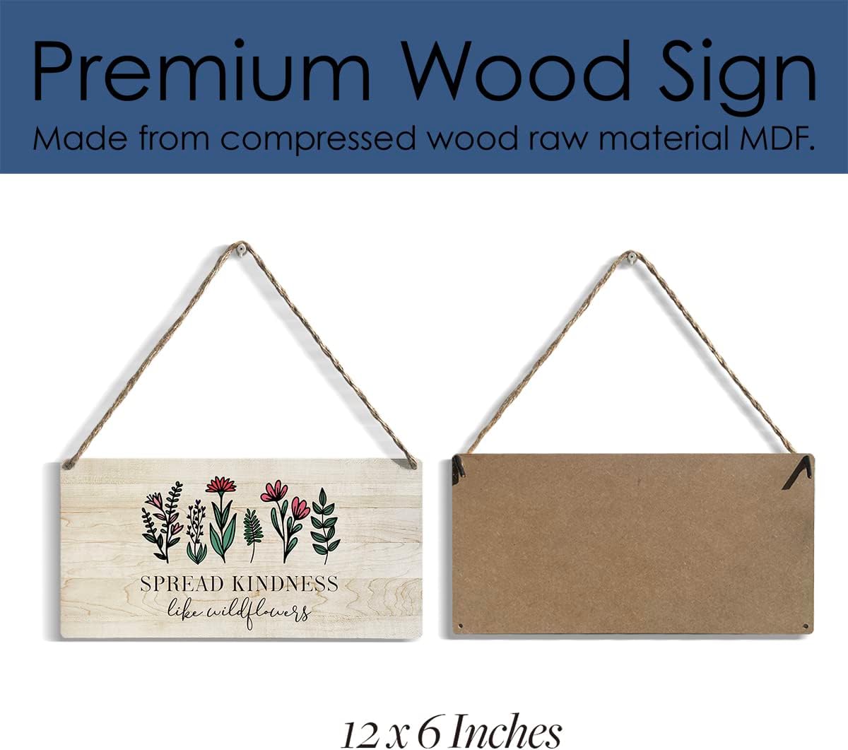 Spread Kindness Like Wildflowers Wooden Hanging Sign Inspirational Gifts for Women Birthday Gifts for Her Female Sign for Room Home Bedroom Decor 6x12 Inches