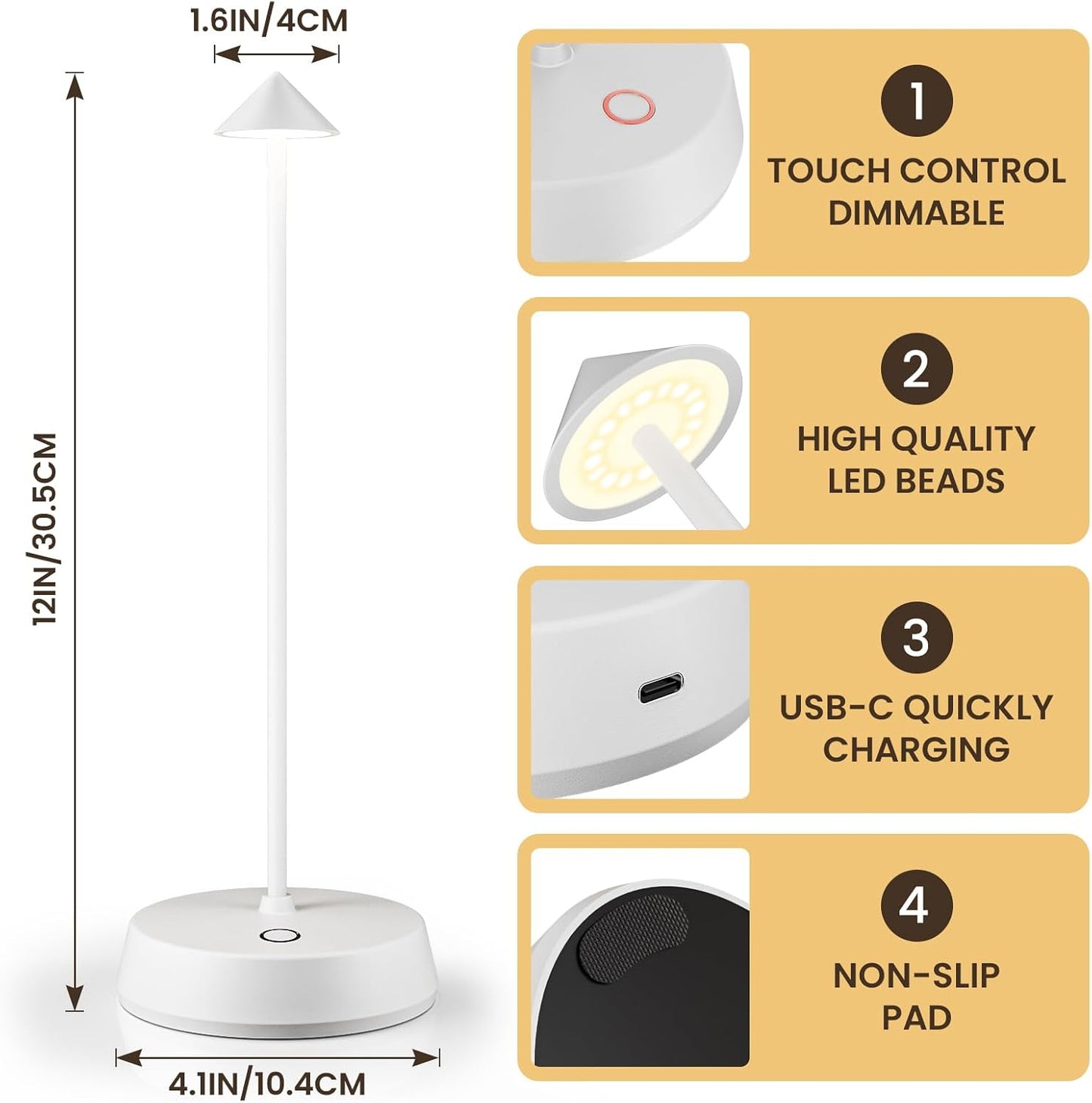 Cordless Table Lamps Rechargeable, 6000mAh LED Battery Operated Desk Lamp, Portable Outdoor Waterproof Touch Stepless Dimmable Wireless Table Light for Dining Restaurant Home Patio (White-2PC)
