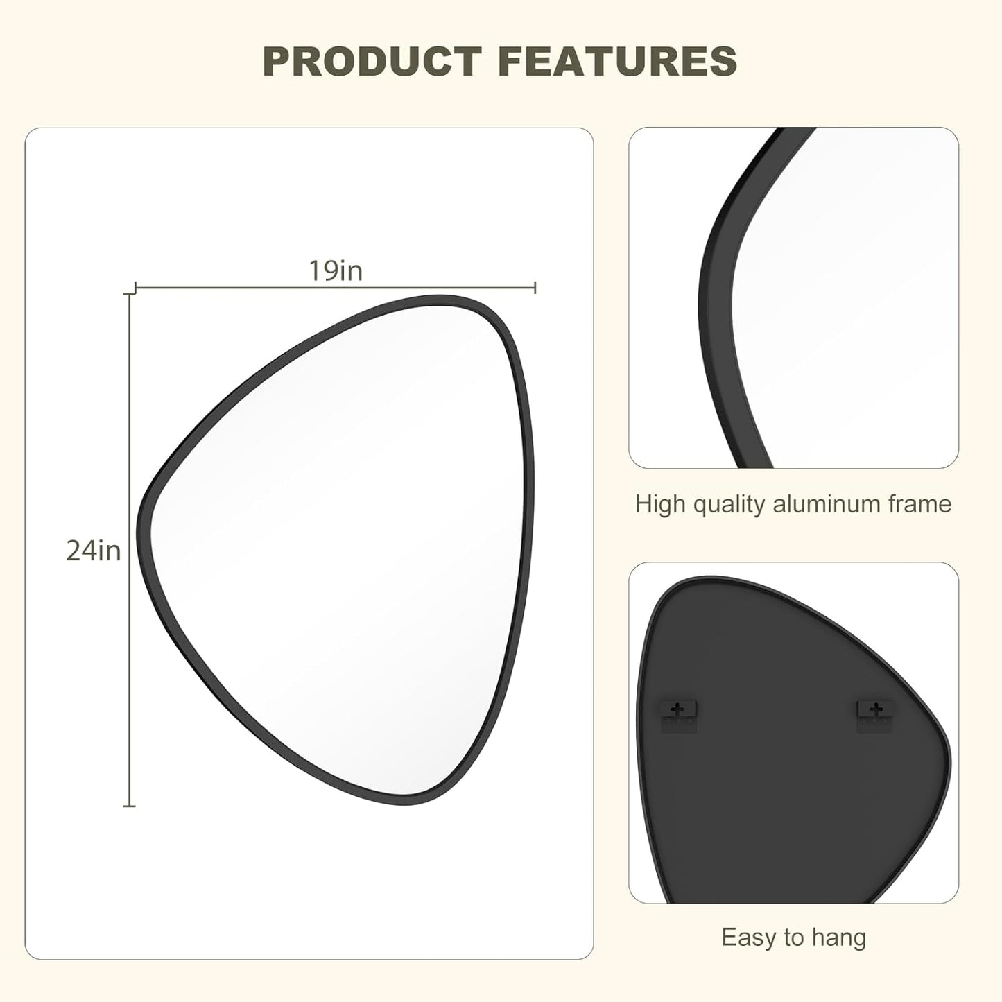 WallBeyond Asymmetrical Mirror, Irregular Wall Mirror, Wall Mirrors Decorative for Bedroom Living Room entryway Hall, Wall Mirror for mid Century Modern Decor 24" H x 19" W, Black