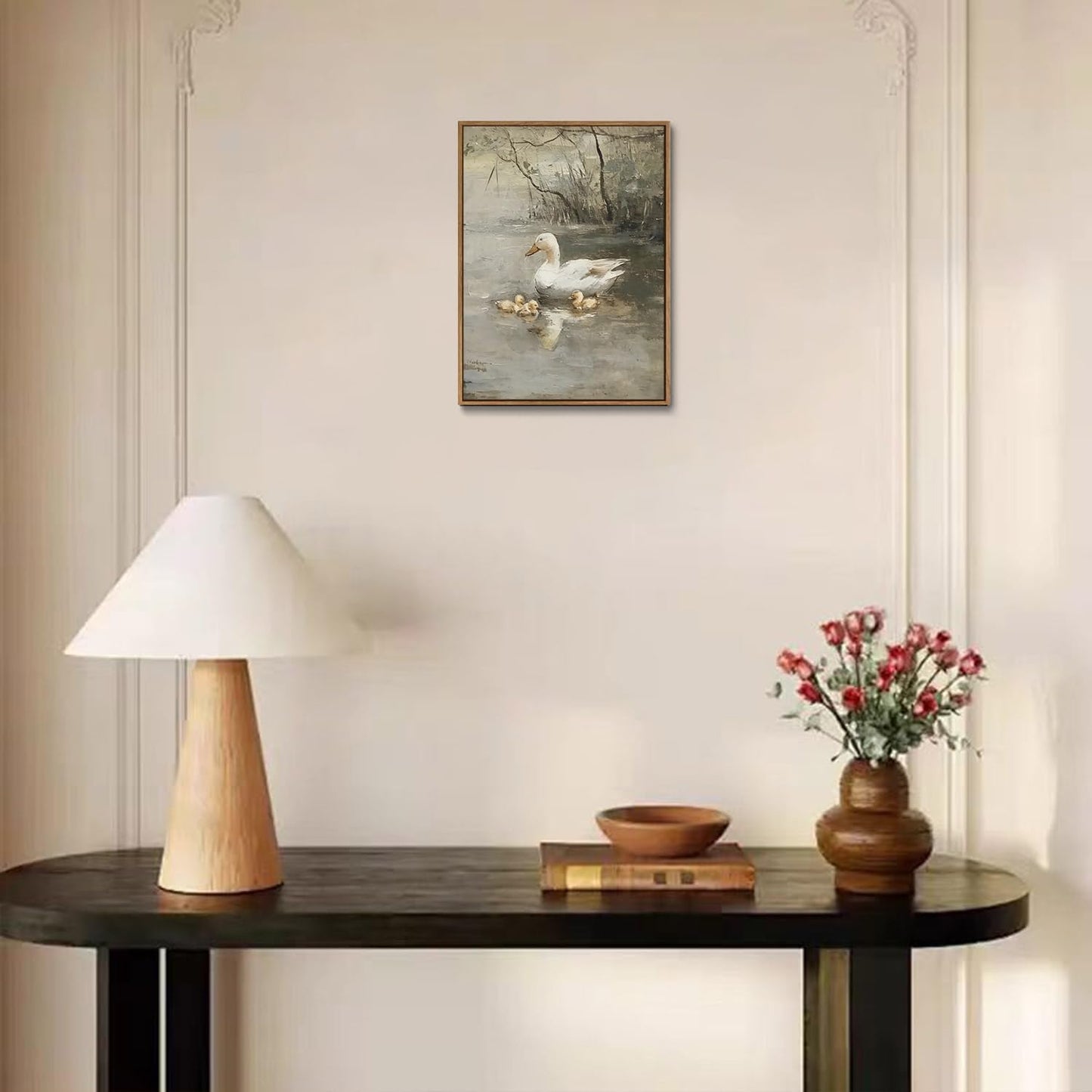 Djmwtb Vintage Framed Wall Art Duck Canvas Wall Art Prints Rustic Nature Paintings Pictures Wall Decor Artwork for Living Room Bedroom Bathroom Office 16x24in