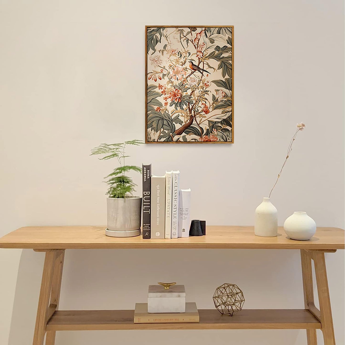 Djmwtb Vintage Framed Wall Art Floral Bird Canvas Wall Art Prints Botanical Flower Painting Nature Pictures Artwork for Bedroom Living Room Office 12x16in