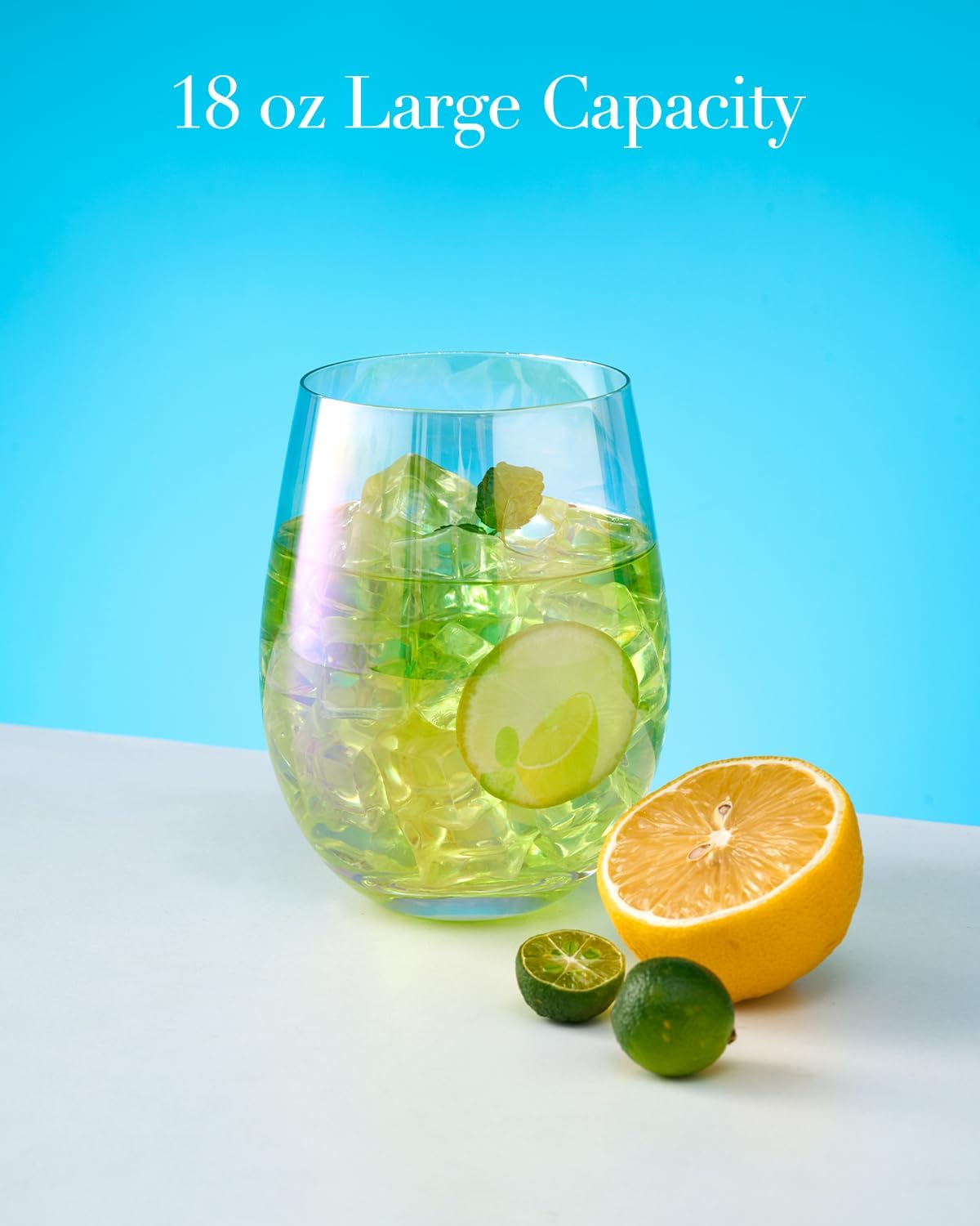 Crystal Stemless Wine Glasses Set of 6, 18 OZ Lead-free iridescent Universal Crystal Wine Glasses for Red and White Wine, Dishwasher Safe Clear Drinking Glassware Set, Color Plated