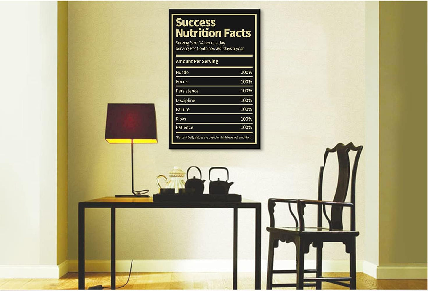 Inspirational Posters Success Nutrition Facts Canvas Print Motivational Quotes Wall Decor for Office & Living Room (12''Wx18''H)