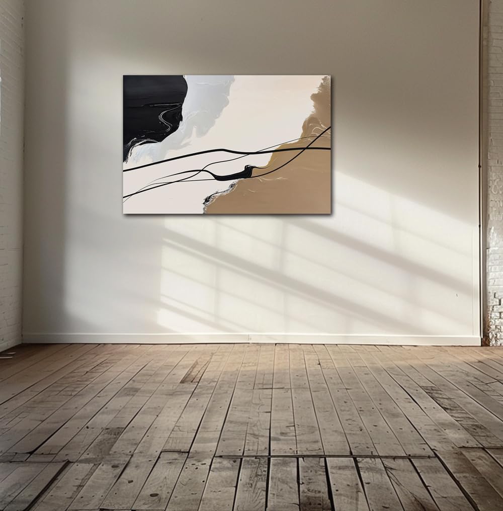 Brown and Beige Abstract Canvas Wall Art Decor Black Artwork for Living Room Contemporary Pictures Modern Art Print Painting for Kitchen Home Bedroom Decorations(24 x 36inch)