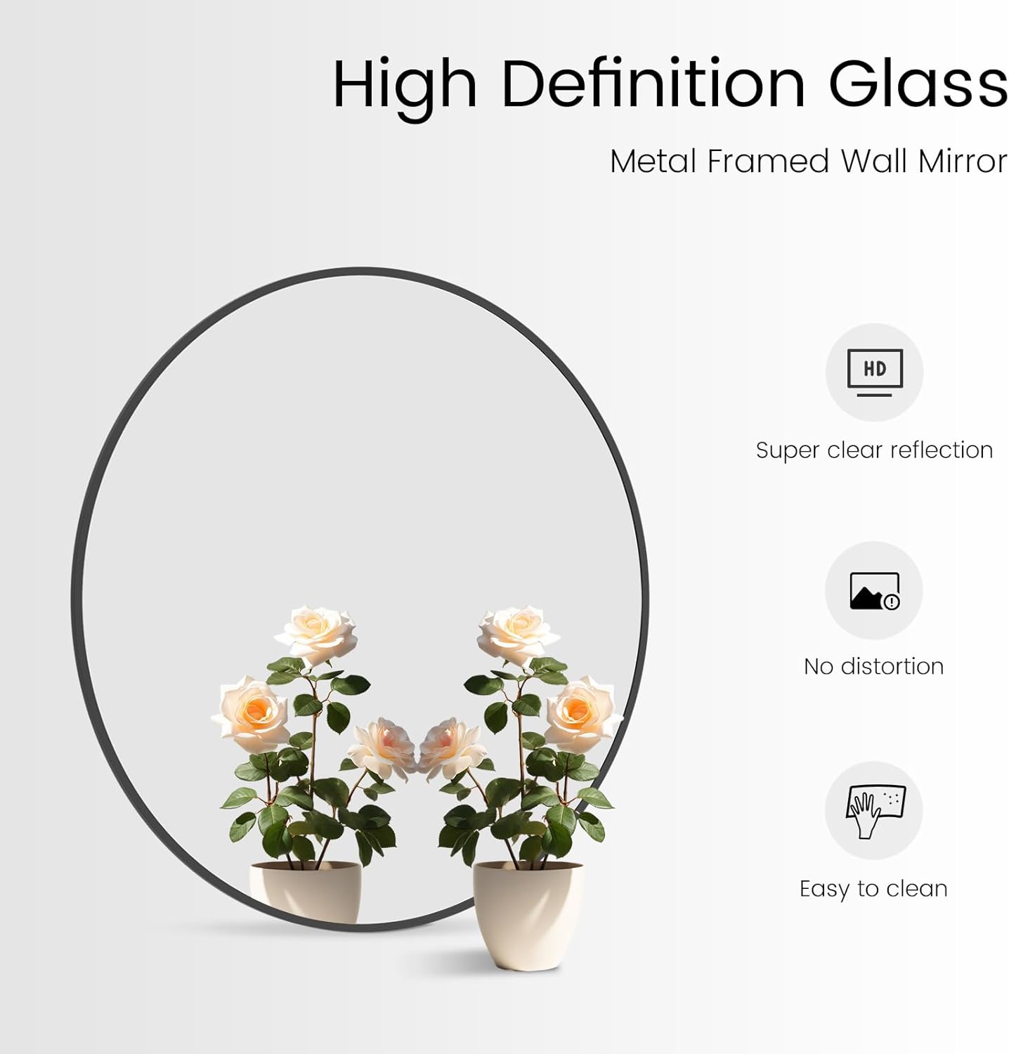 WallBeyond Black Round Wall Mirror 24 inch Circle Mirror for Bathroom with Metal Framed Mirror for Bathroom, Vanity, Living Room, Entryway Home Decor