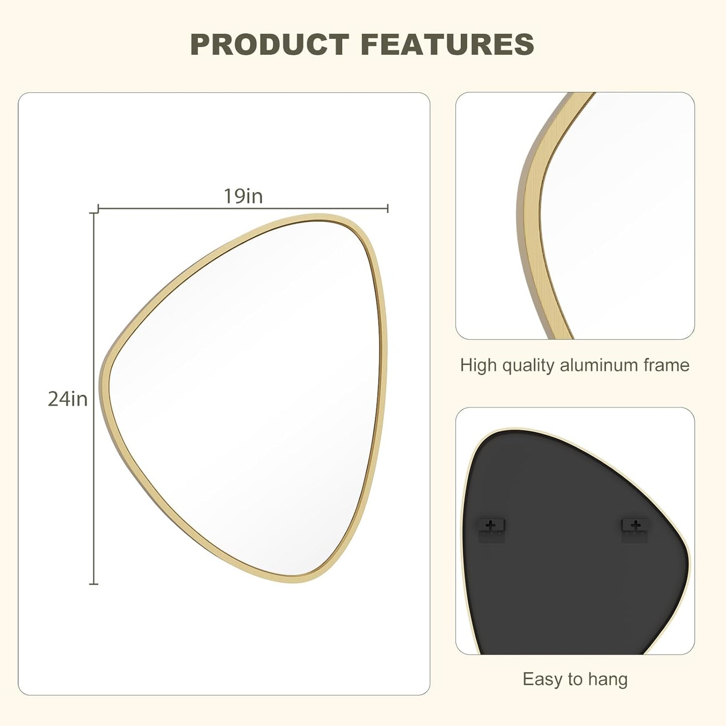 WallBeyond Asymmetrical Mirror, Irregular Wall Mirror, Wall Mirrors Decorative for Bedroom Living Room entryway Hall, Wall Mirror for mid Century Modern Decor 24" H x 19" W, Gold