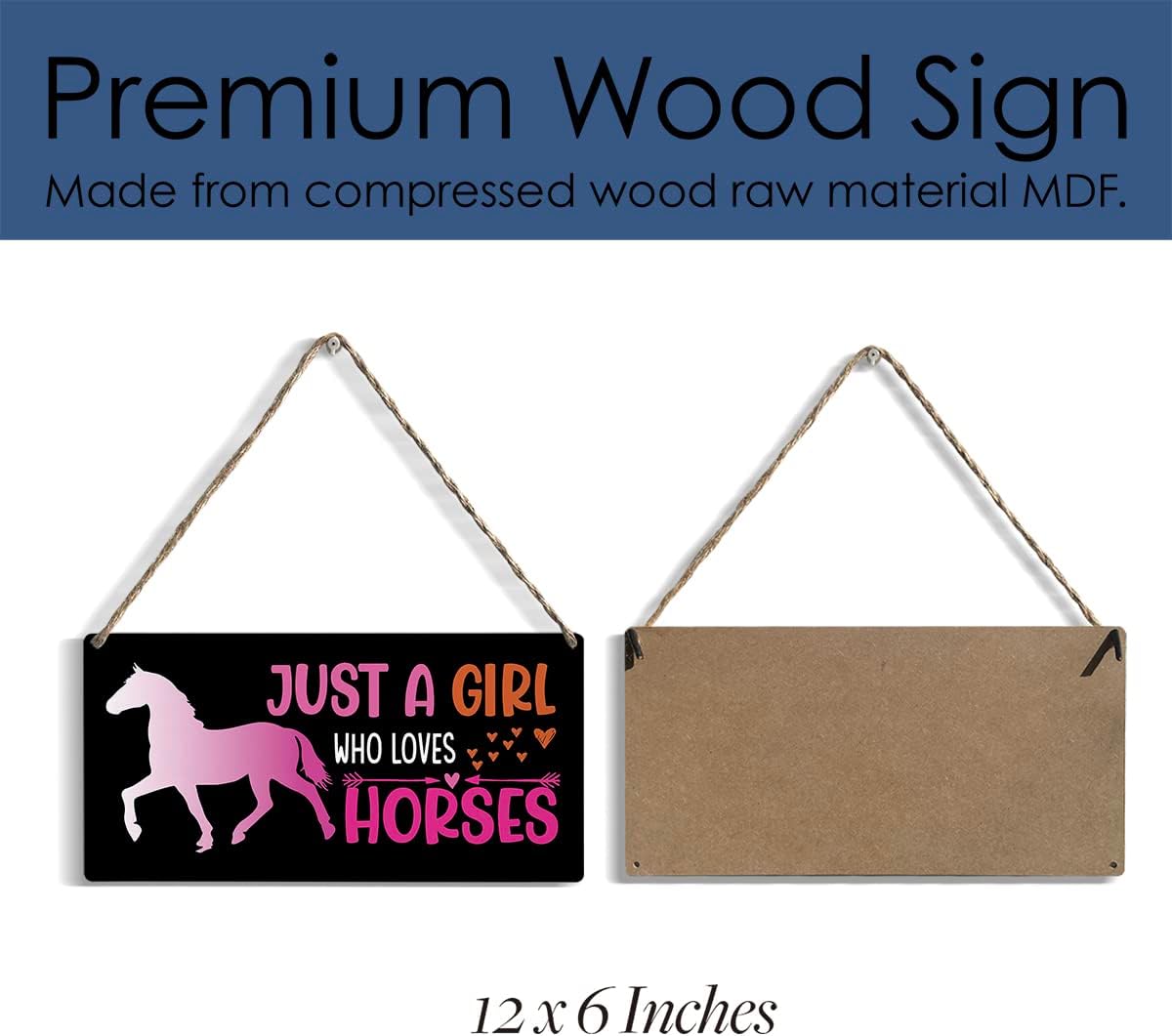 Funny Just a Girl Who Loves Horses Wood Sign Rustic Horses Lovers Pink Wooden Hanging Plaque for Home Girl Room Wall Art Decoration 6 x 12 Inches Present