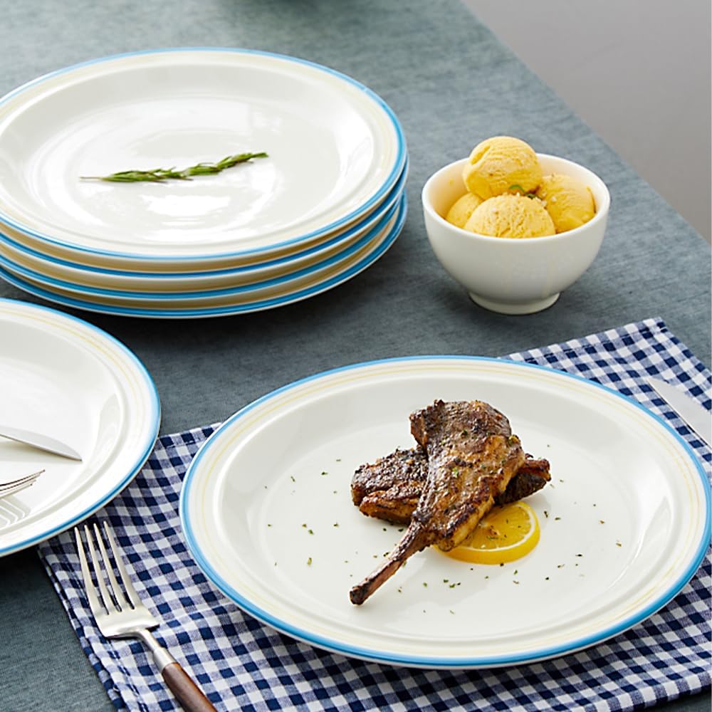 10.5-inch Porcelain Dinner Plate Set of 6 - Microwave, Oven and Dishwasher Safe, Scratch Resistant. (Cozy Blue)