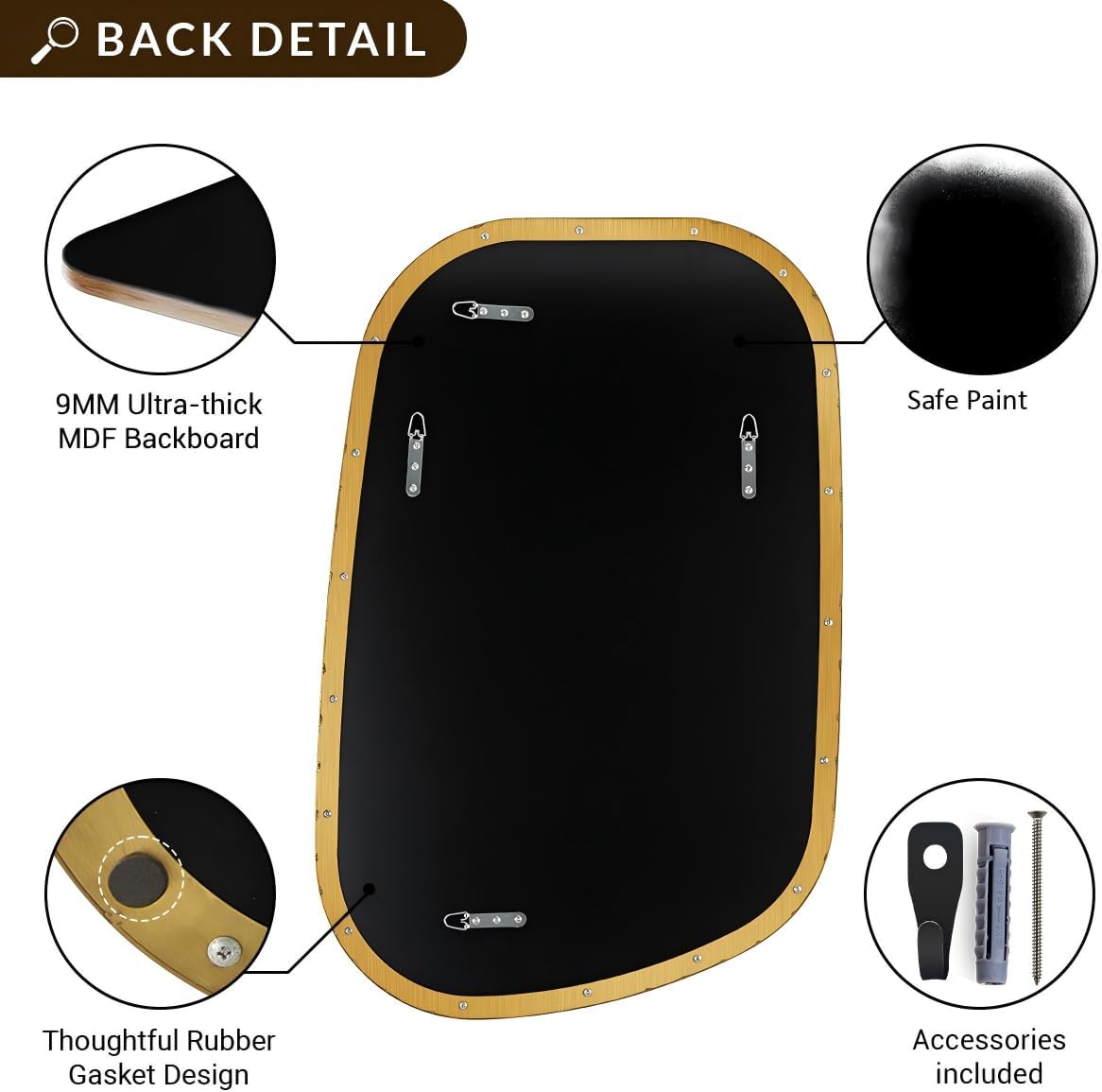 ANDY STAR Gold Bathroom Mirror, 24"x32" Brushed Brass Asymmetrical Wall Mirror in Stainless Steel Metal Frame, Unique Vanity Mirror with Modern Curved Design, Ideal for Bathroom, Bedroom, Entryway