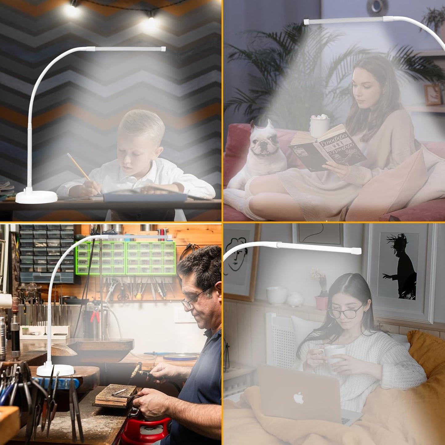 LED Desk Lamp, Swing Arm Architect Task Lamp with Long Flexible Gooseneck, Heavy Base, 3 Color Modes, 10 Brightness Levels, and USB Adapter, Desk Light for Home/Office/Drafting/Reading