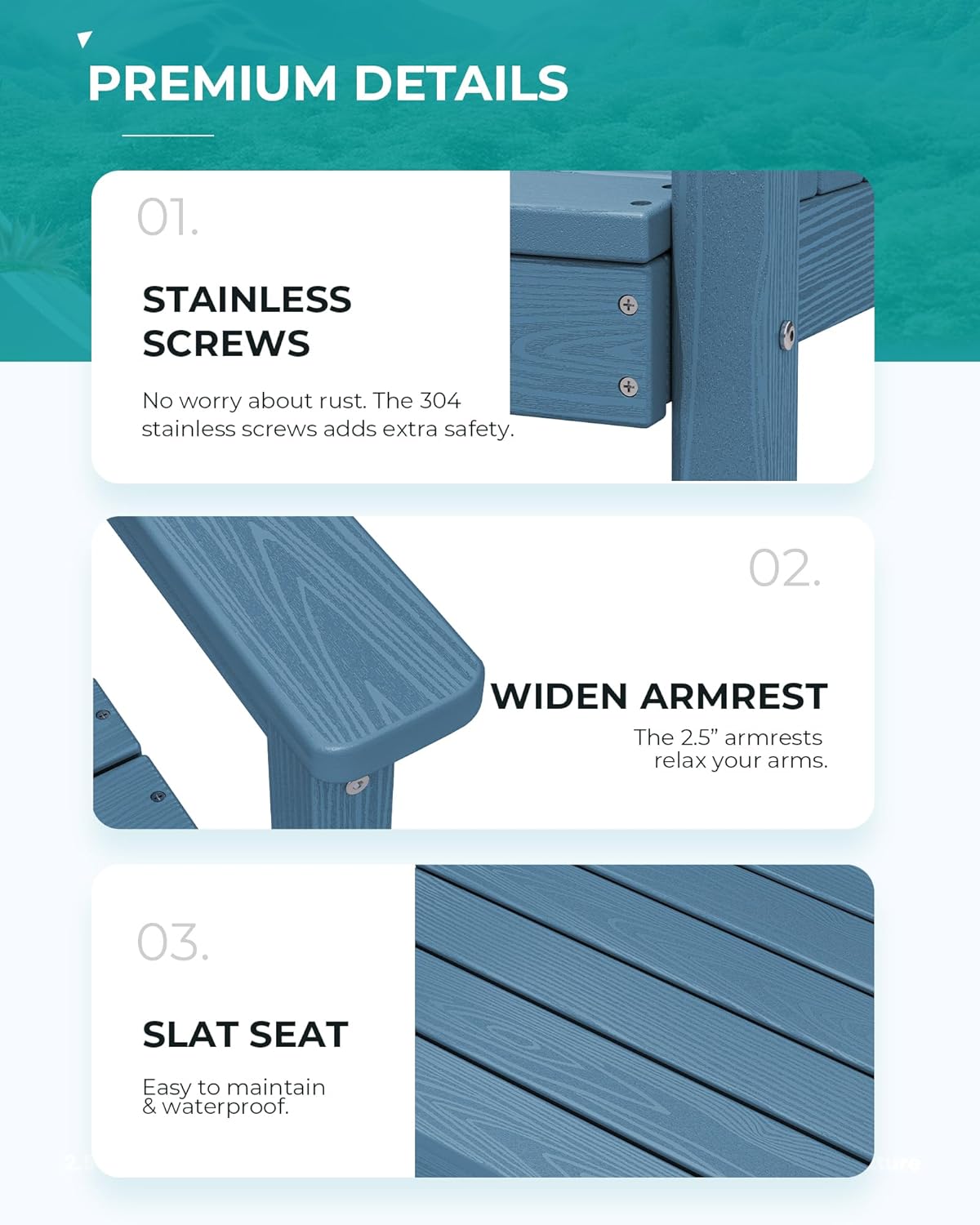 SERWALL 8-Piece Patio Dining Sets with 15FT Double Side Patio Umbrella, Outdoor HDPE Dining Furniture Set with Umbrella Hole Cut-Out Table and 6 Chairs, Blue(Umbreall Base not Included)