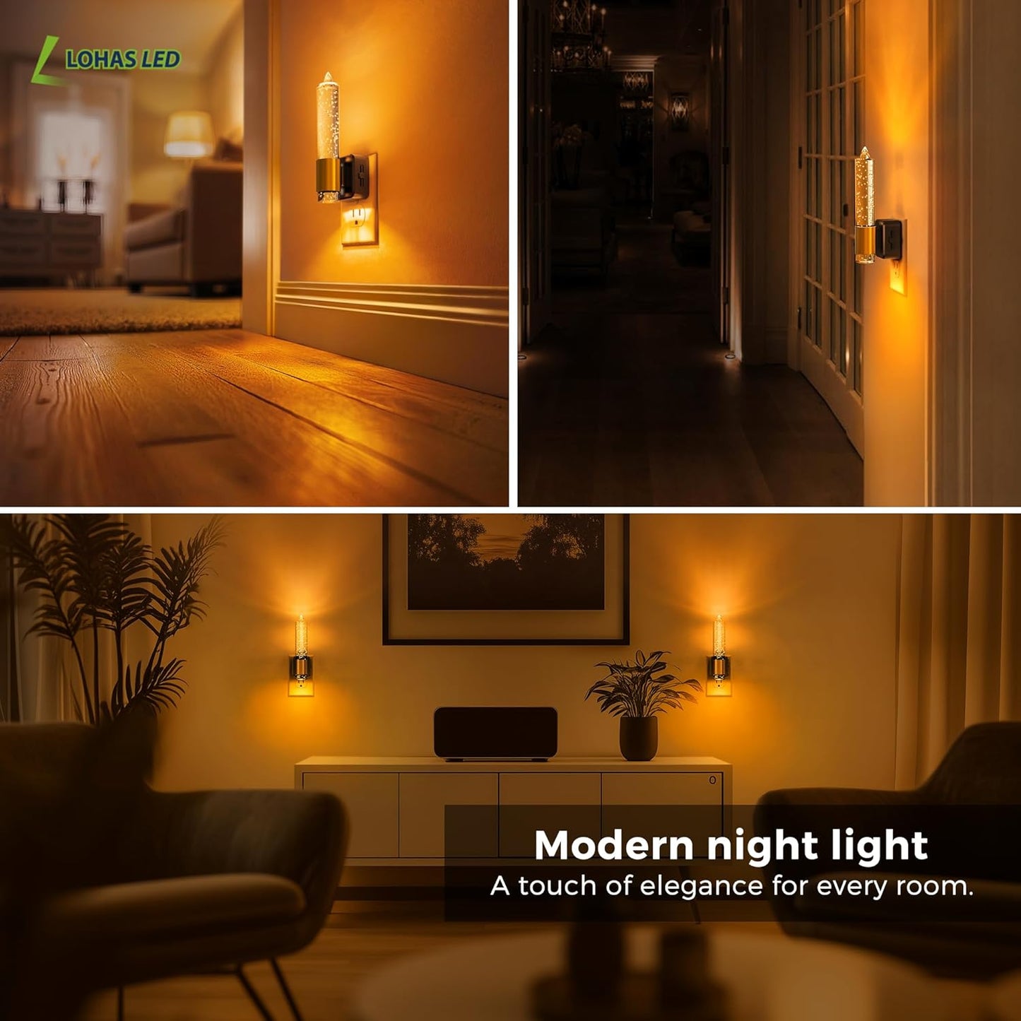 L LOHAS LED Night Light, Amber Candle Night Lights Plug into Wall, 0-100 LM Dimmable Nightlight, Plug in Bubble Night Light with Dusk to Dawn Sensor, for Bathroom Hallway