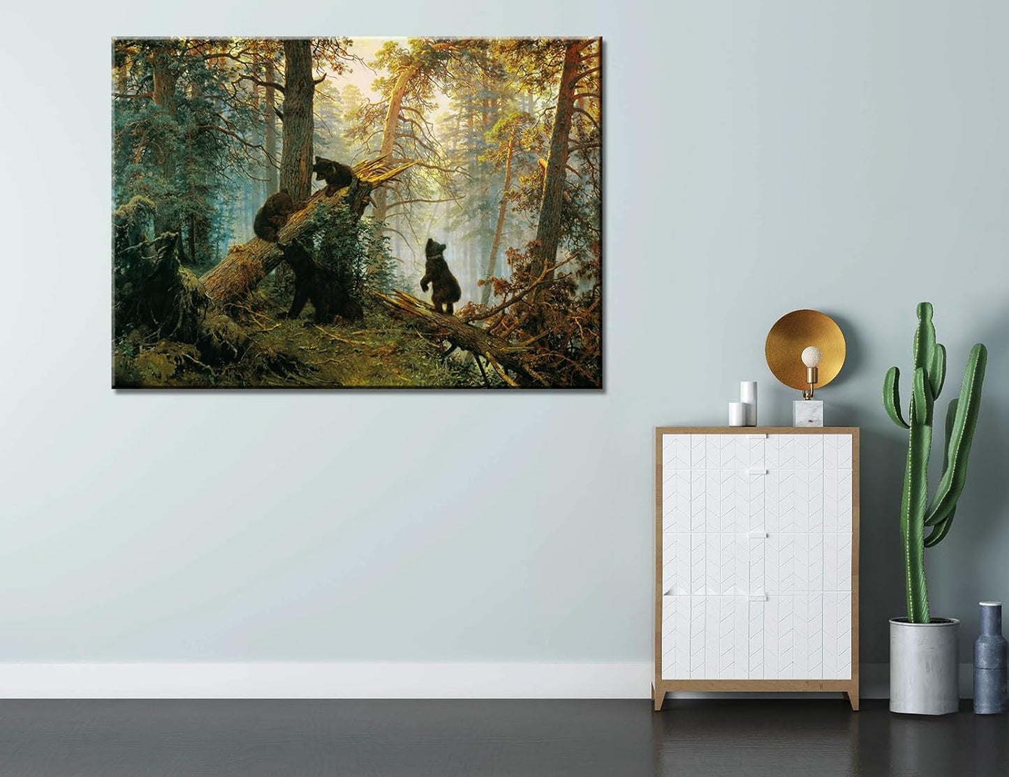 msspart Black Bears in Forest Large Painting Canvas Wall Art Decor, Ivan Shishkin Artwork Pictures Print for Living Room Bedroom Office Decoration 32"x48"