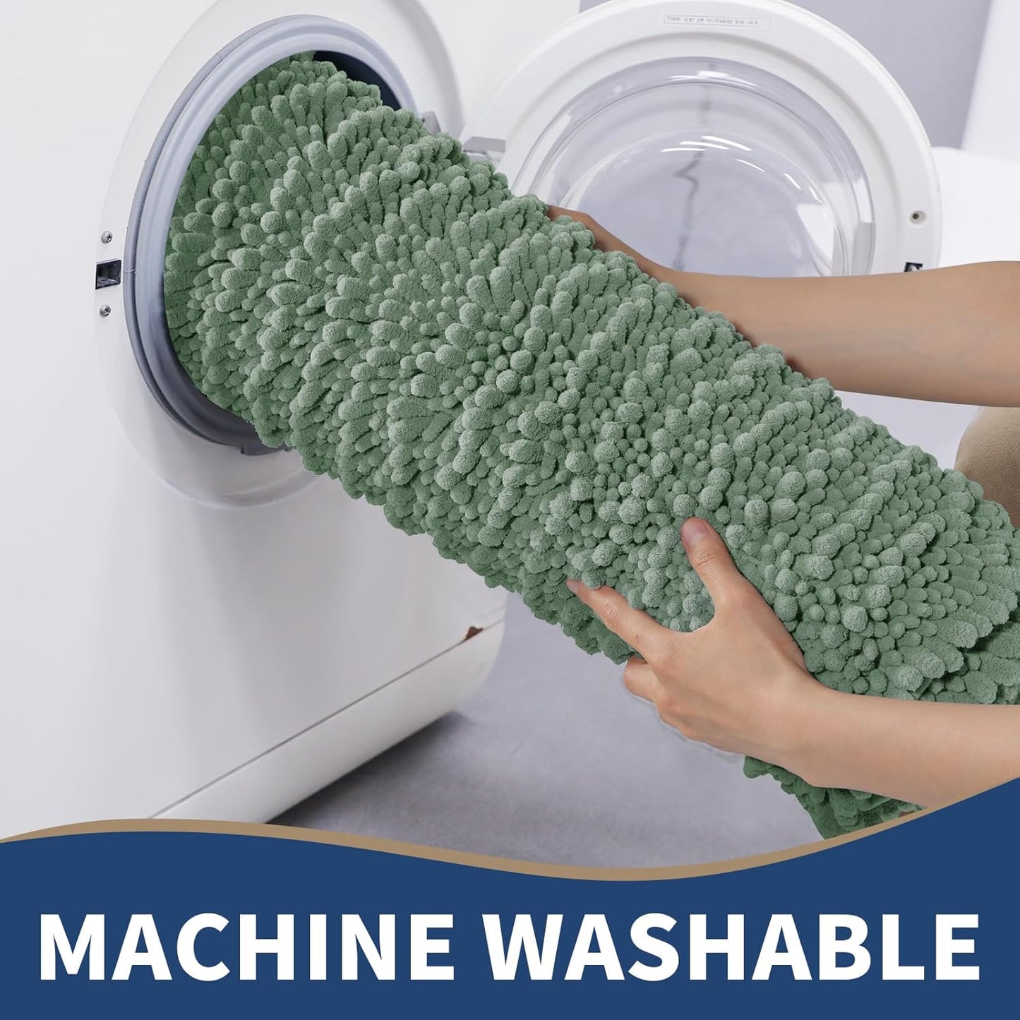 Yimobra Bathroom Rugs Sets 2 Piece - Quick Dry Extra Thick Luxury Chenille Bath Mat, Non Slip Super Absorbent for Tub Shower Sink, Machine Washable Shaggy Floor Mat, 32"x20"+24"x17" Inch, Green