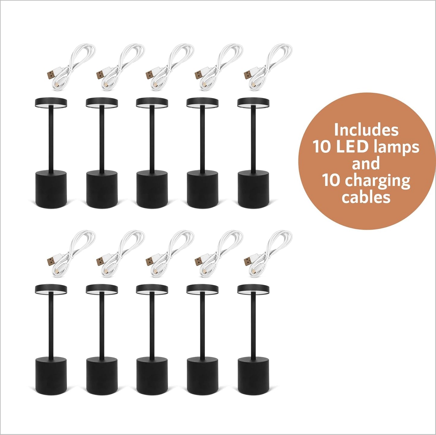 10 Pack - Black Rechargeable Cordless Table Lamps, Portable LED Desk Lamps, Dimming 5000mAh Rechargeable Battery Powered LED Lighting for Restaurant,Bar, Bedroom, Outdoor, Party