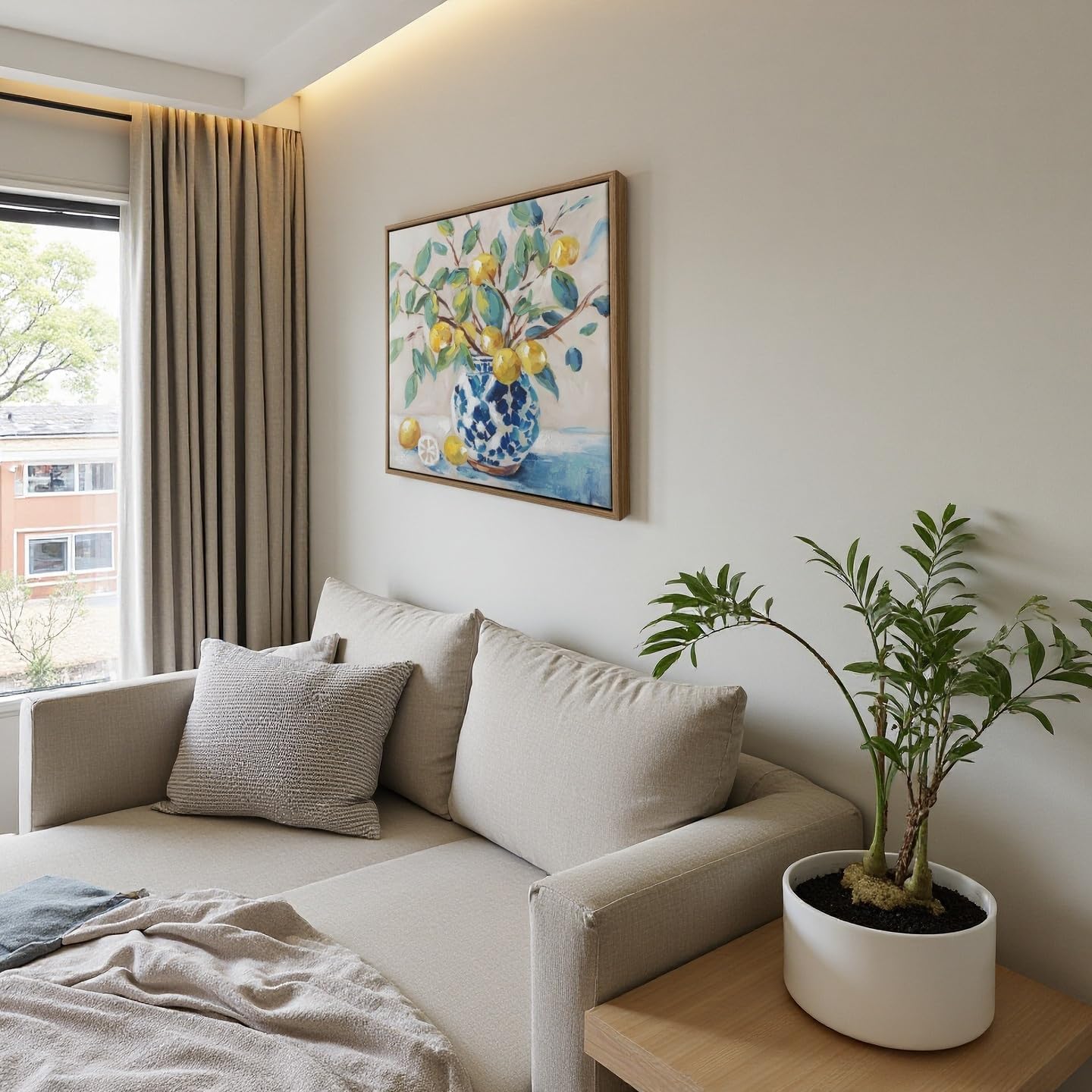 Framed Vintage Kitchen Wall Art, hand-painted Yellow Lemon Still Life Wall Decor Oil Paintings, Rustic Farmhouse Artwork Canvas Prints and handmede Pictures for Living Room Bedroom Home Decor 17x17 In