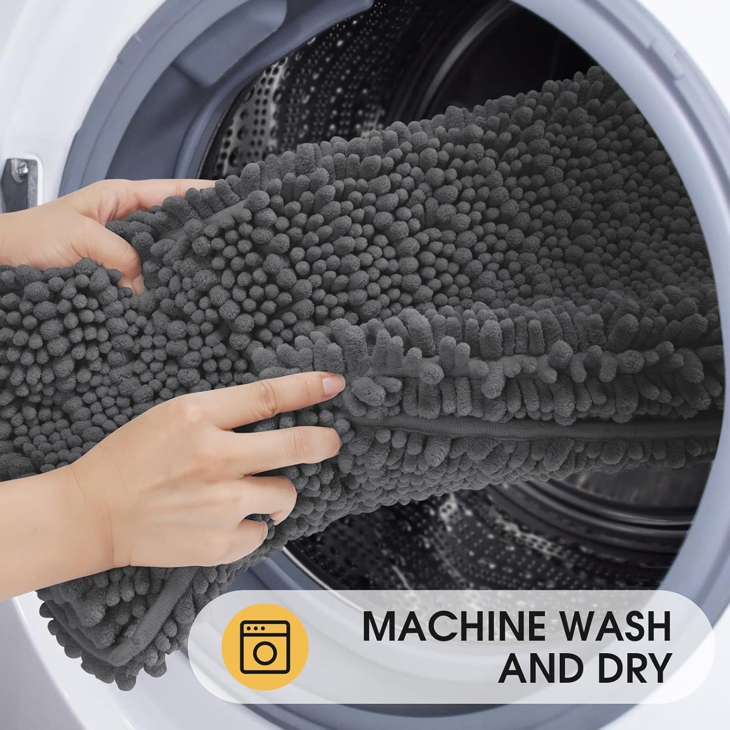 ACCUMTEK Upgrade Luxury Grey Bathroom Rug Mat Gray 32"x20", Ultra Soft Thick Absorbent Bath Mats, Non Slip Chenille Toilet Mat for Bathroom, Bedroom, Kitchen, Shower, Tub, Charcoal