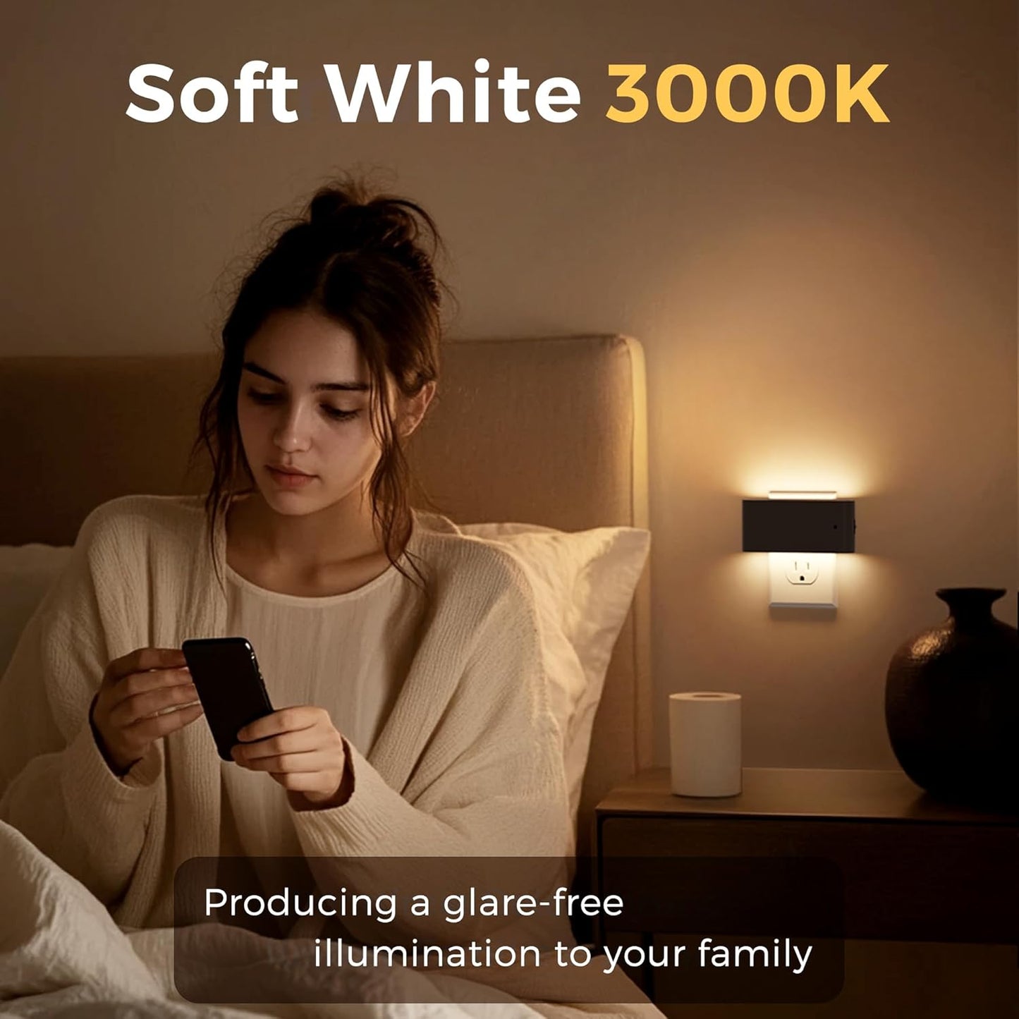 L LOHAS LED Night Light, 2 Pack Dimmable Modern LED Night Lights Plug into Wall,Dusk to Dawn Sensor Night Lights for Kid, 0-100LM 3000K Soft White Nightlight for Hallway Bedroom Stairway