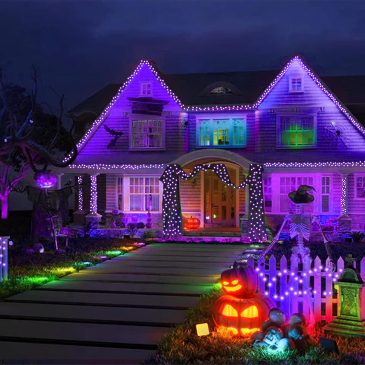 Kwaiffeo Purple Halloween Lights, 100FT 300LED String Light Outdoor Indoor, 8 Modes Connectable Purple Lights for Christmas Halloween Decorations Outside, Fairy Light for Party Yard Tree Decor