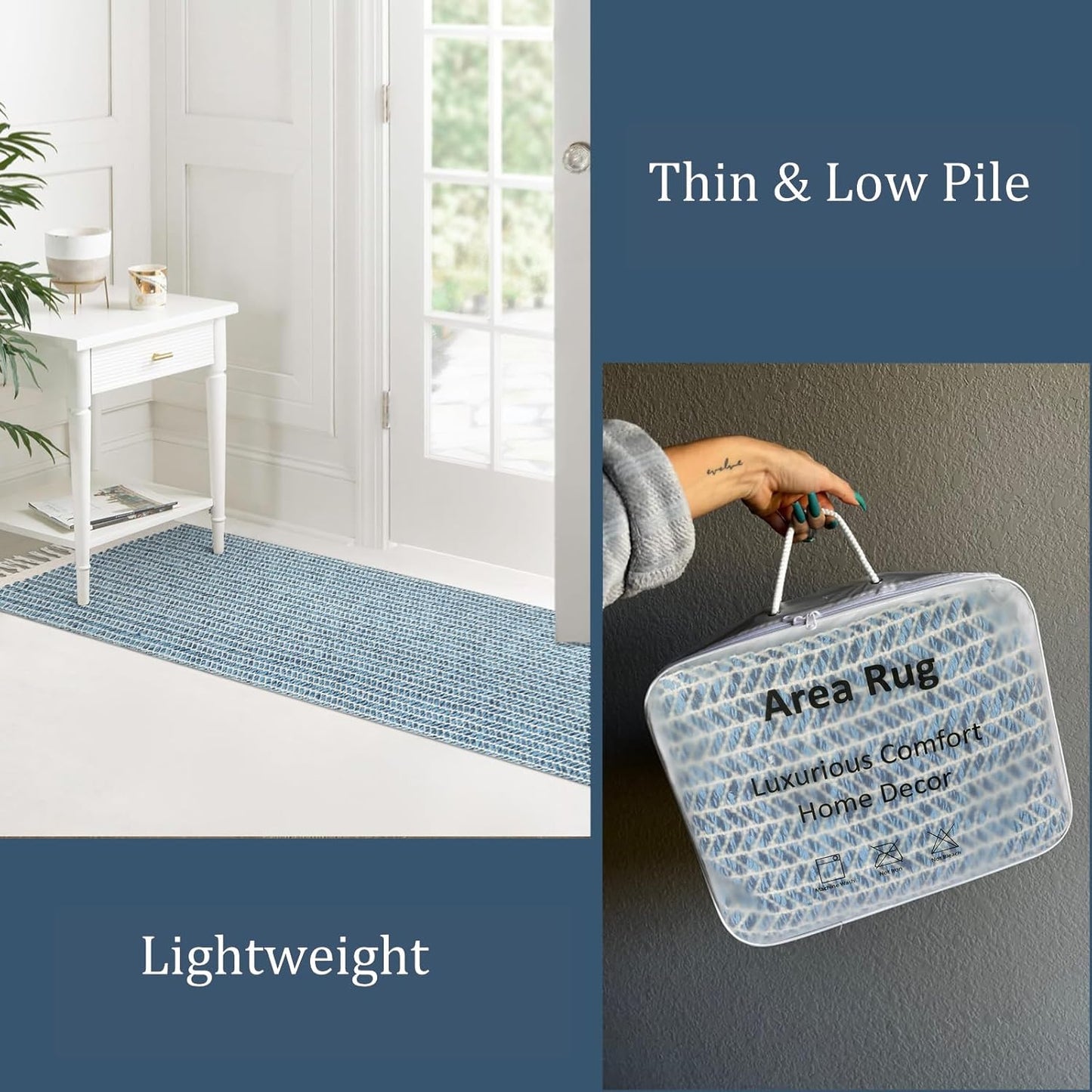 Lahome Boho Bedroom Rug, 3x5 Blue Office Rug Lightweight Bath Door Mats Indoor Woven Entry Rugs with Tassels, Non Shedding Washable Throw Farmhouse Carpet for Living Room Camper RV