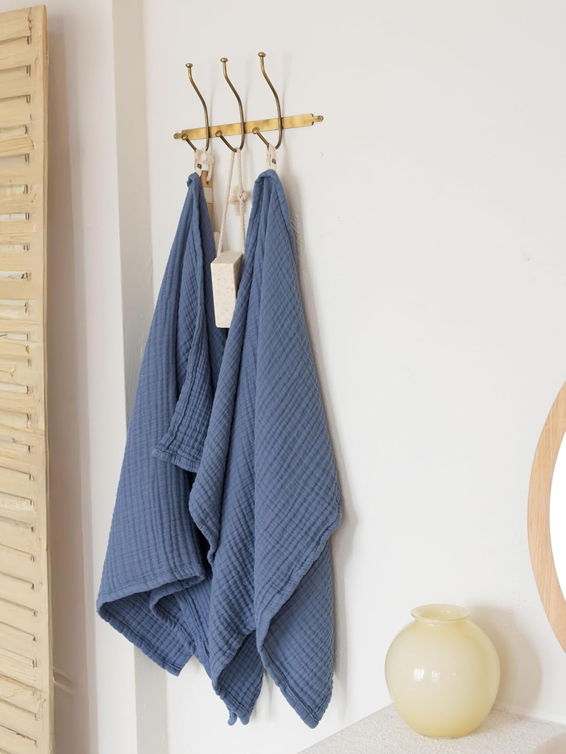 Muslin Hand Towels Pack of 4, Luxury 100% Turkish Cotton Thin Soft Quick-Dry Lint-Free Large Size Bath Hand Bathroom Towel Sets (Indigo Blue, Pack of 4 Hand Towels)