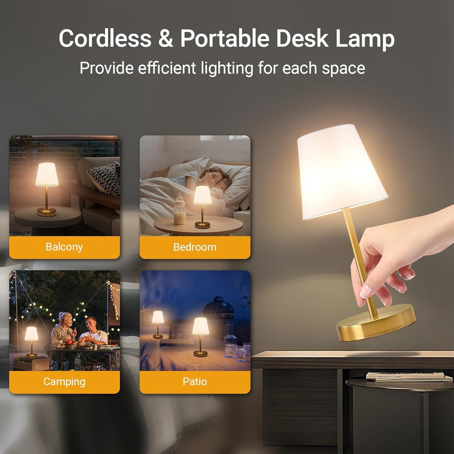 1 Pack Cordless Table Lamp Rechargeable, 10000 mAh Portable LED Battery Operated Lamp with Remote Control, 10 Colors Dimmable Touch Desk Light with Timer for Bedside Night Light Outdoor Patio Camping