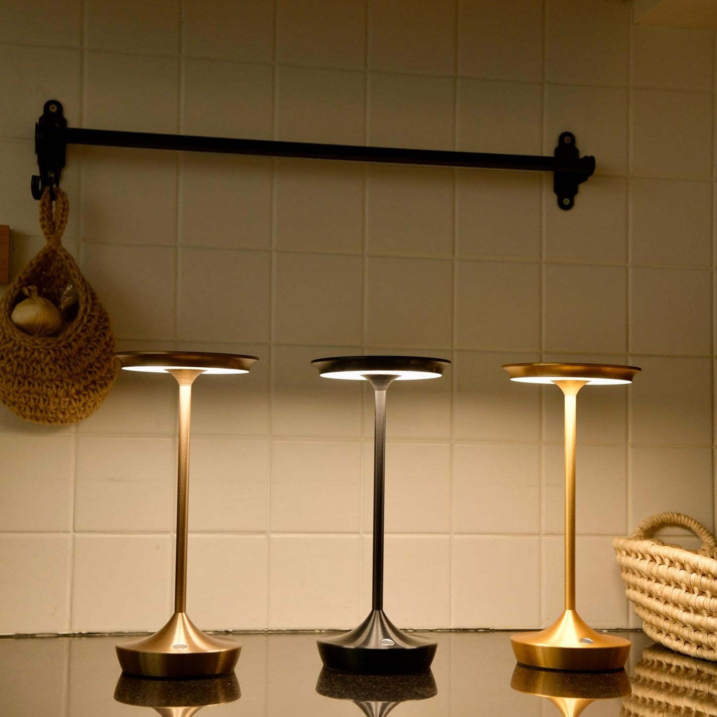 YHT Cordless Rechargeable Table Lamps, Portable 6000mAh Battery Desk Lamp Waterproof 3 Color Stepless Dimming LED Table Light with Memory Function for Outdoor/Dinning/Patio/Restaurant (Gold 1Pack)