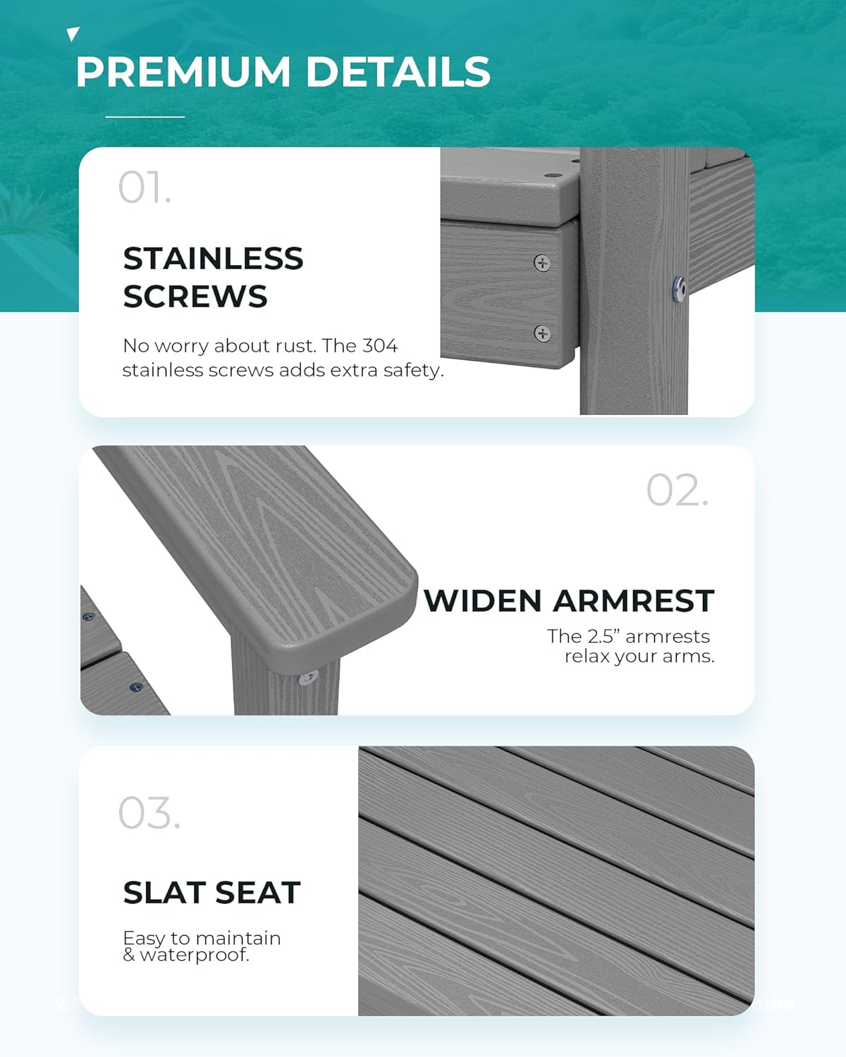 SERWALL Outdoor Dining Set for 6, HDPE Outdoor Furniture with Umbrella Hole & 1 Cushioned Bench & 4 Outdoor Dining Chairs, Grey