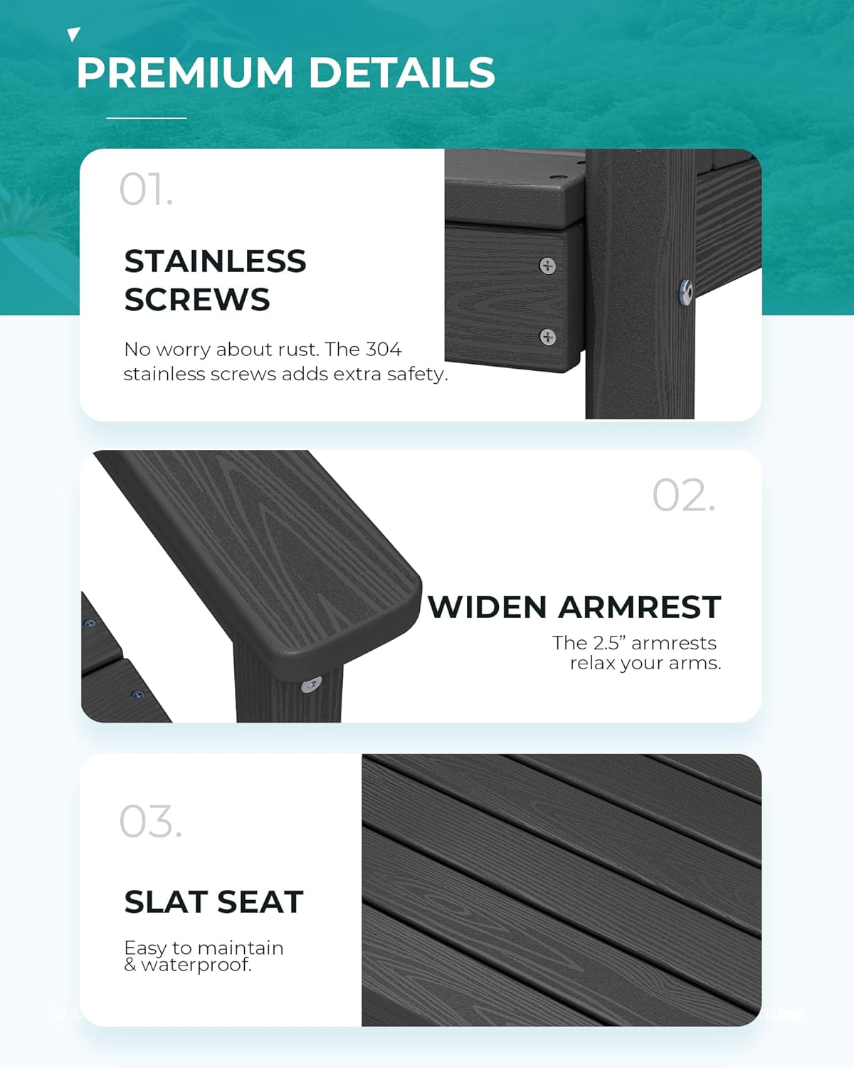 SERWALL Outdoor Dining Set for 6, HDPE Outdoor Furniture with Umbrella Hole & 1 Cushioned Bench & 4 Outdoor Dining Chairs, Black