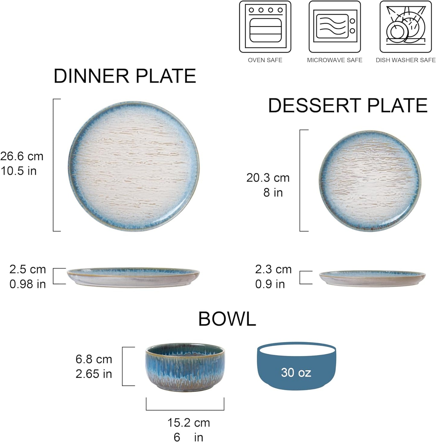 Joseph Sedgh Collection “Talia” 12-piece Stoneware Dinnerware Set with Reactive Glaze Finish, Service for 4, Blue Reactive Glaze