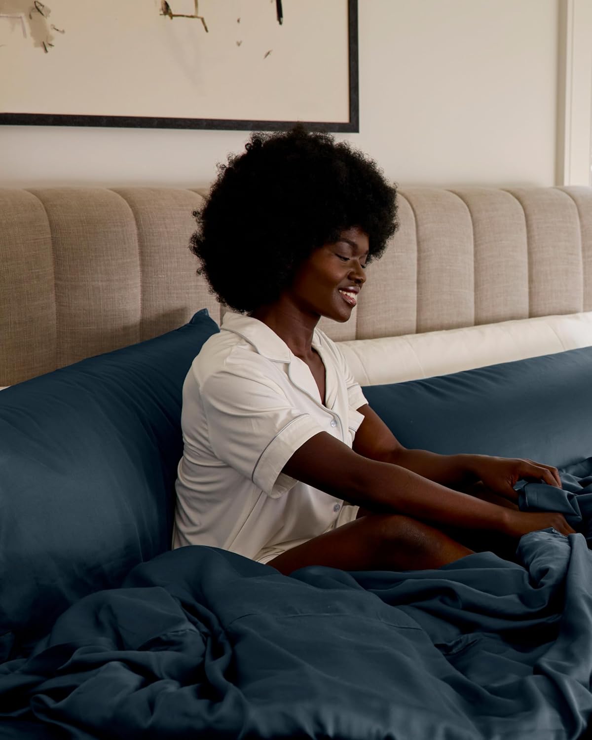 Cozy Earth Luxury Bed Sheet Set - 100% Viscose from Bamboo Fabric, Ultra-Soft & Breathable, Fits Regular & Deep Pocket Mattresses up to 20" - 5 Pieces Split King Sheet Set Pacific Blue