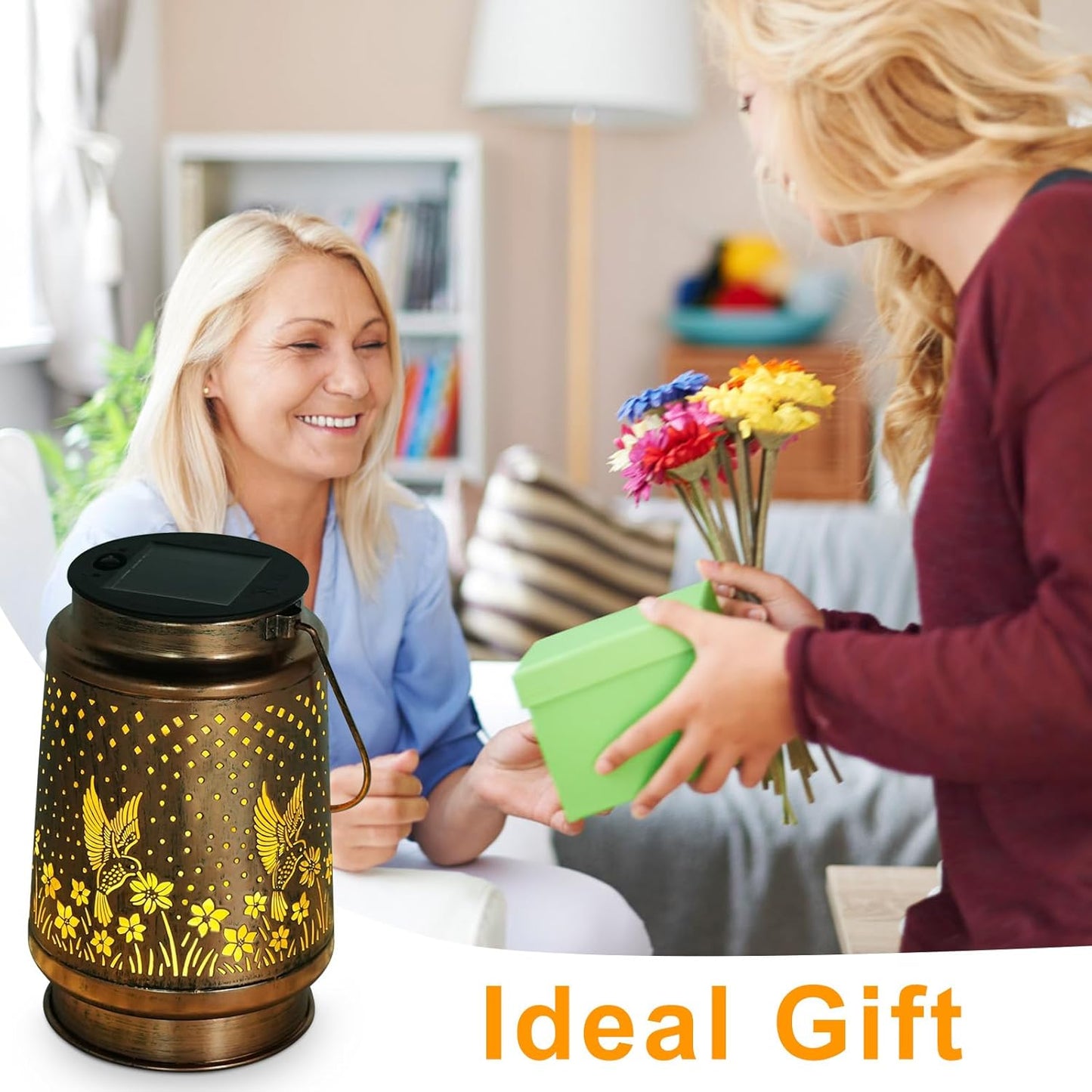 Hummingbird Solar Lantern - Waterproof Hanging Lantern, Metal Solar Lights for Outdoor Use on Yard, Patio, Lawn, Tabletop, Landscape, Garden Decor, Gifts for Mom, Grandma, Women