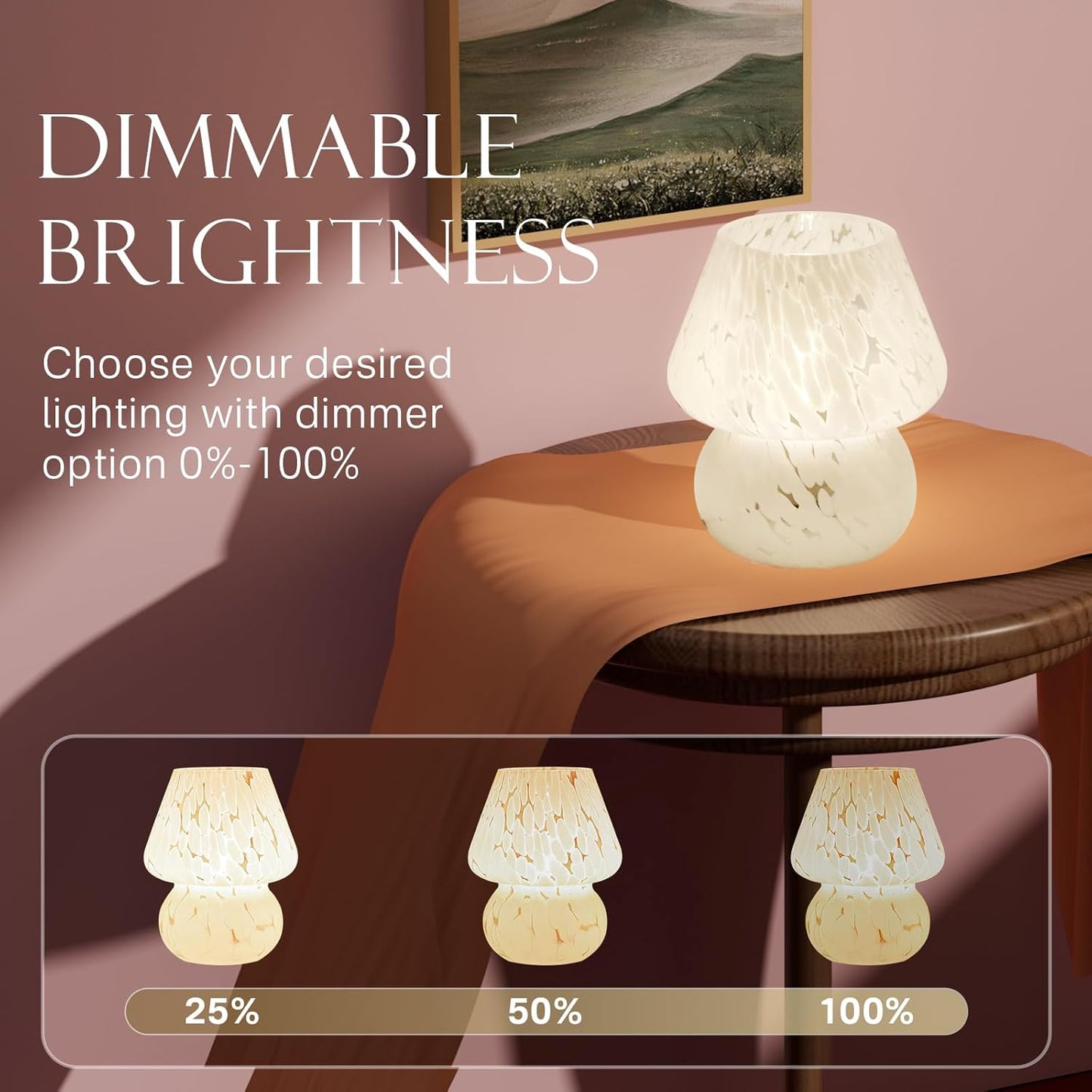 Mushroom Table Lamp for Bedroom, Small Bedside Lamp for Living Room, Modern Cute Nightstand LED Lamp Dimmable, White